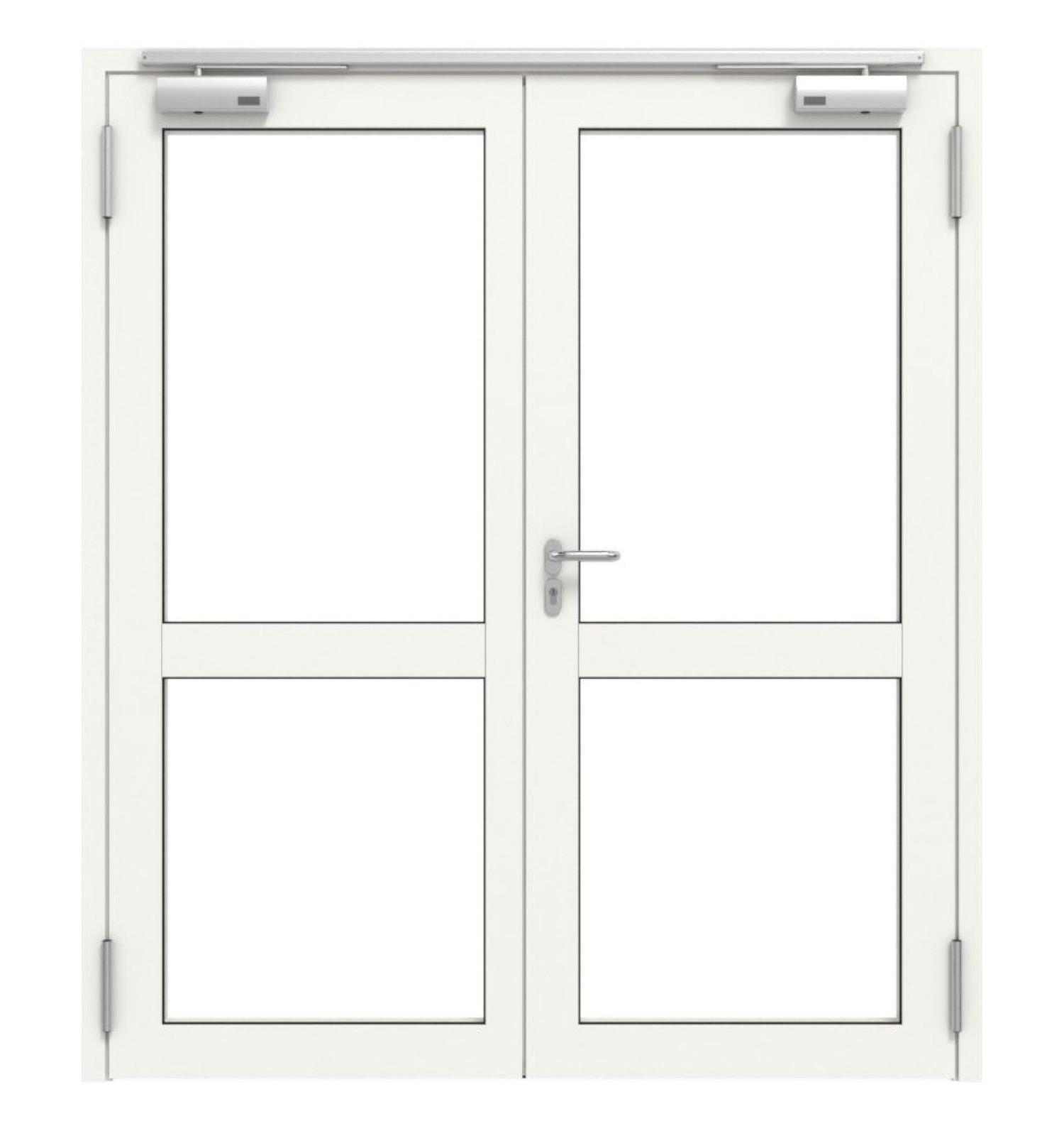 Frontansicht von TECKENTRUP Innentür-Set 2-flg. Aluminium Rohrrahmentür T30 FireStop ADS90 Schüco mit Lichtausschnitt LA-02 inkl. Blockzarge