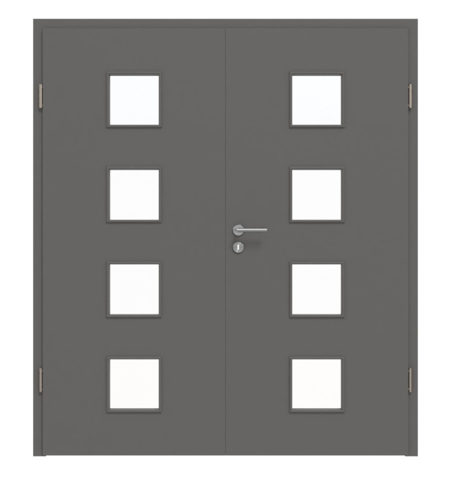 HÖRMANN Doppelflügeltür Staubgrau RAL 7037 Duradecor ProLine mit Lichtausschnitt LA 14 mit Zarge