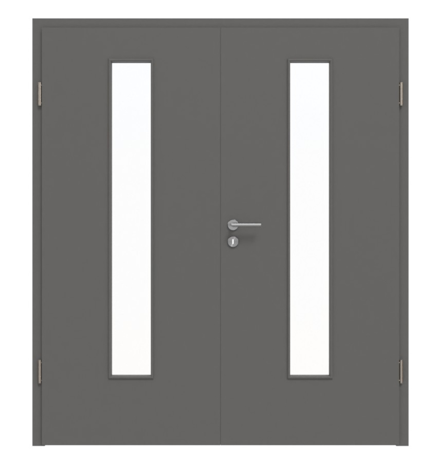 HÖRMANN Doppelflügeltür Staubgrau RAL 7037 Duradecor ProLine mit Lichtausschnitt LA 24 mit Zarge
