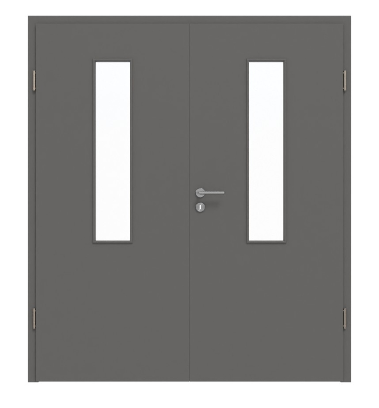 HÖRMANN Doppelflügeltür Staubgrau RAL 7037 Duradecor ProLine mit Lichtausschnitt LA 4 mittig mit Zarge