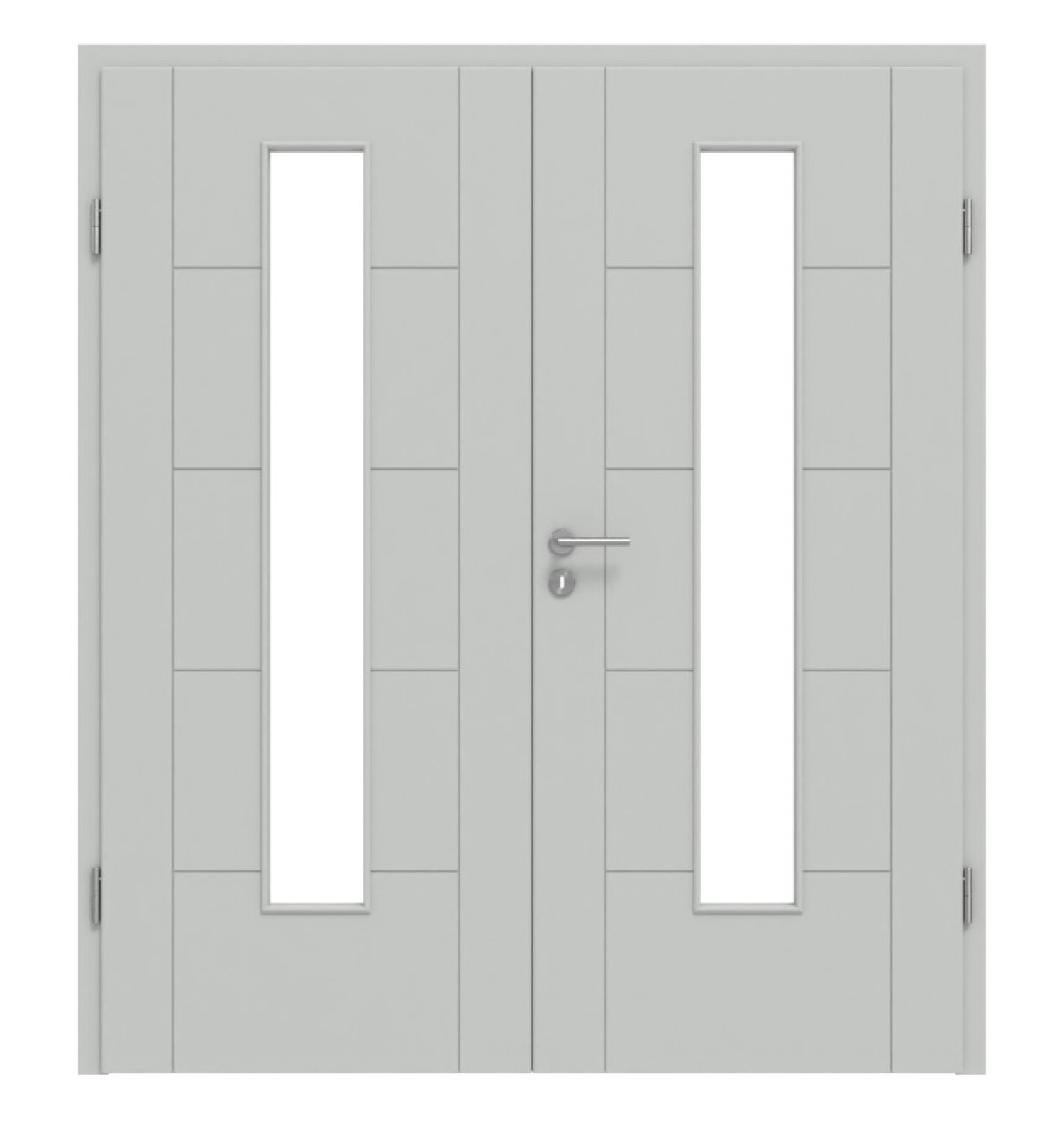 HÖRMANN Doppelflügeltür Groove 13 Grau RAL 7035 Lack DesignLine mit Lichtausschnitt LA 24 mittig mit Zarge
