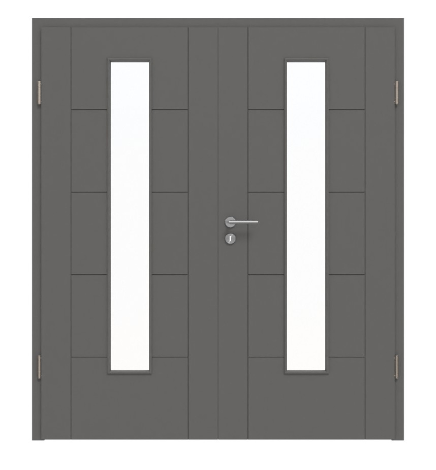 HÖRMANN Doppelflügeltür Groove 13 Staubgrau RAL 7037 Lack DesignLine mit Lichtausschnitt LA 24 mittig mit Zarge