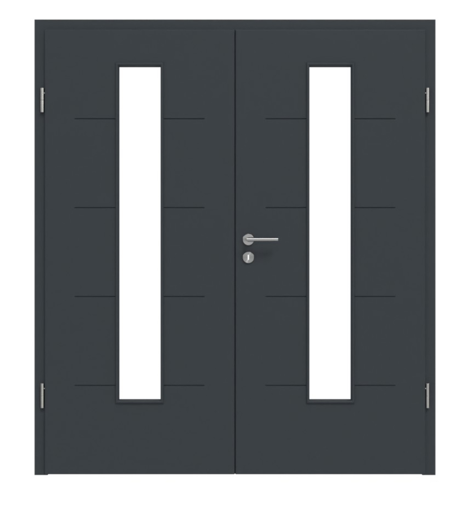 HÖRMANN Doppelflügeltür Groove 14 Anthrazit RAL 7016 Lack DesignLine mit Lichtausschnitt LA 24 mittig mit Zarge
