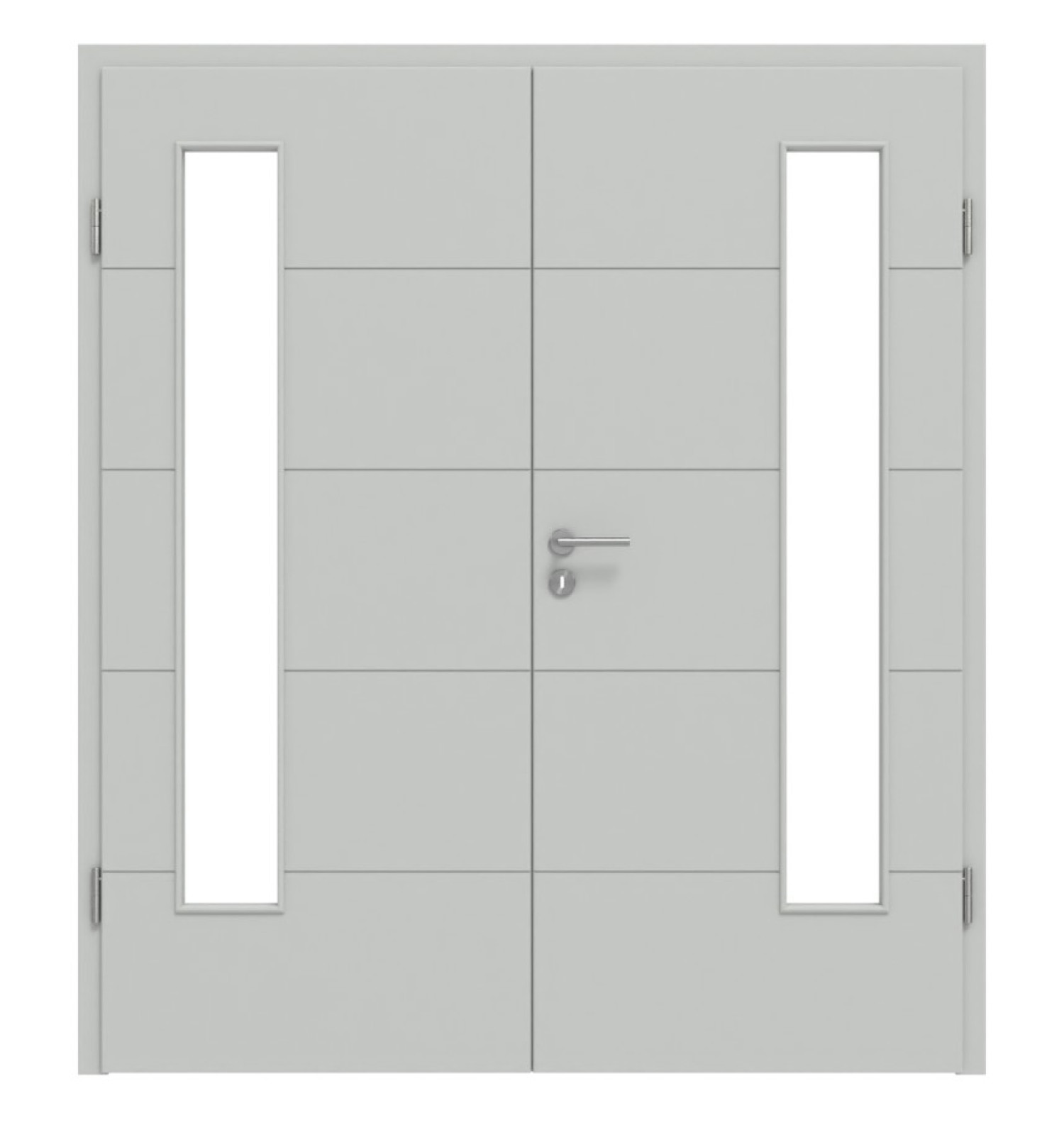 HÖRMANN Doppelflügeltür Groove 15 Grau RAL 7035 Lack DesignLine mit Lichtausschnitt LA 24 bandseitig mit Zarge