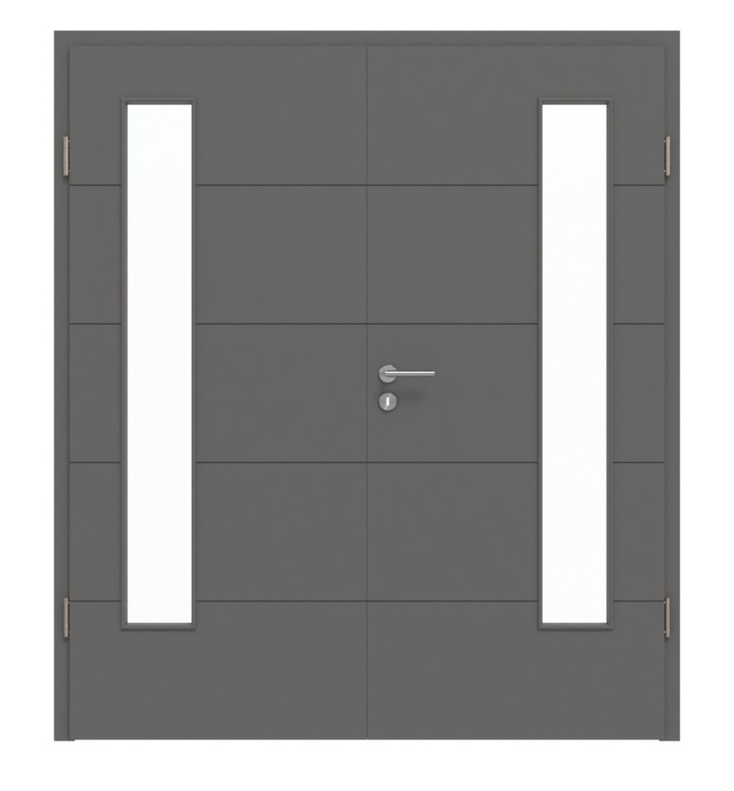 HÖRMANN Doppelflügeltür Groove 15 Staubgrau RAL 7037 Lack DesignLine mit Lichtausschnitt LA 24 bandseitig mit Zarge