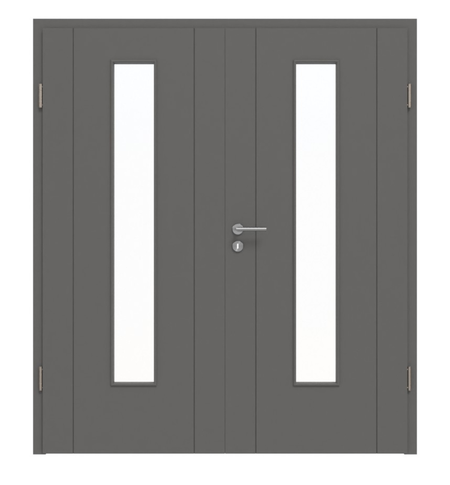 HÖRMANN Doppelflügeltür Groove 16 Staubgrau RAL 7037 Lack DesignLine mit Lichtausschnitt LA 24 mittig mit Zarge