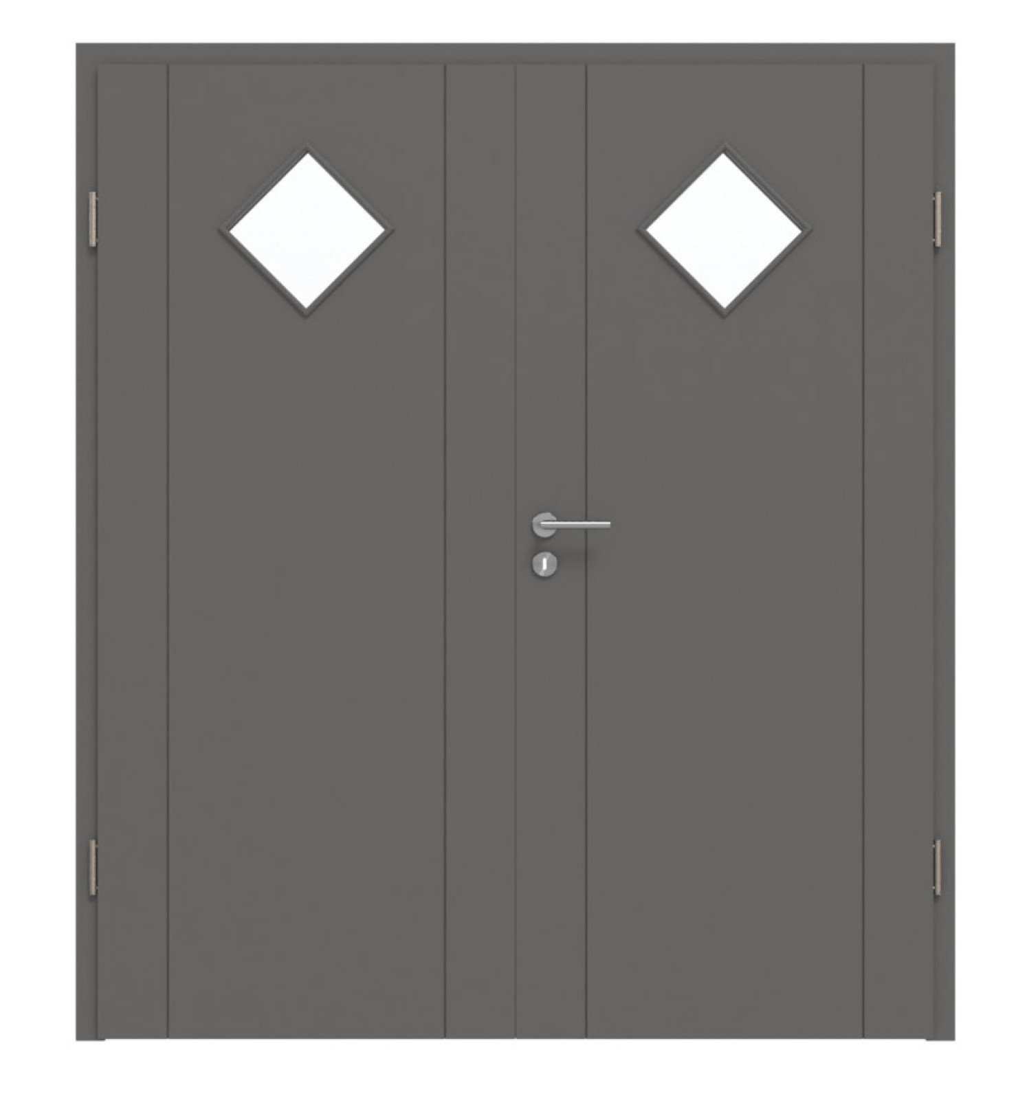 HÖRMANN Doppelflügeltür Groove 16 Staubgrau RAL 7037 Lack DesignLine mit Lichtausschnitt LA 6 Raute mit Zarge