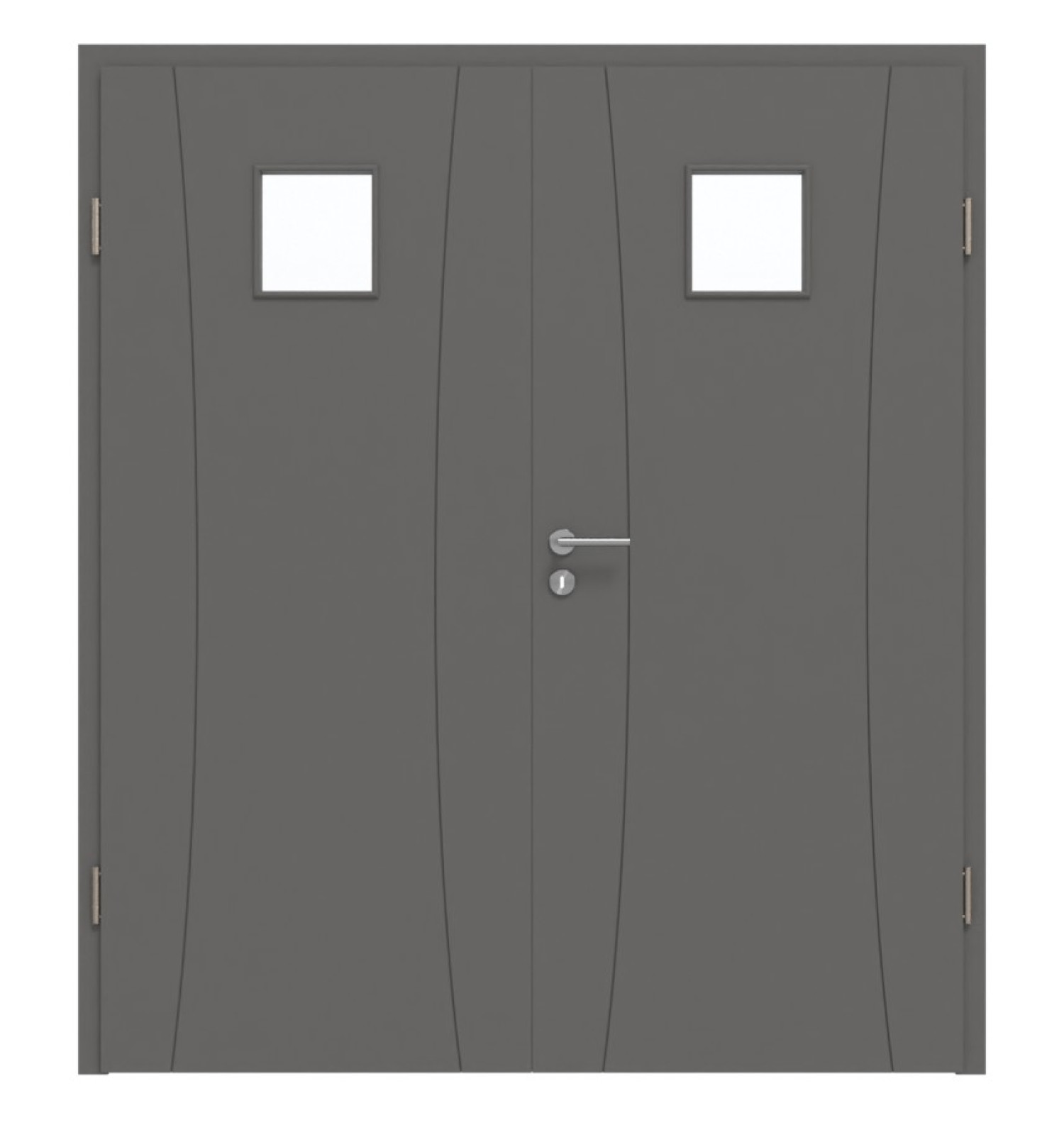 HÖRMANN Doppelflügeltür Groove 20 Staubgrau RAL 7037 Lack DesignLine mit Lichtausschnitt LA 14 mit Zarge