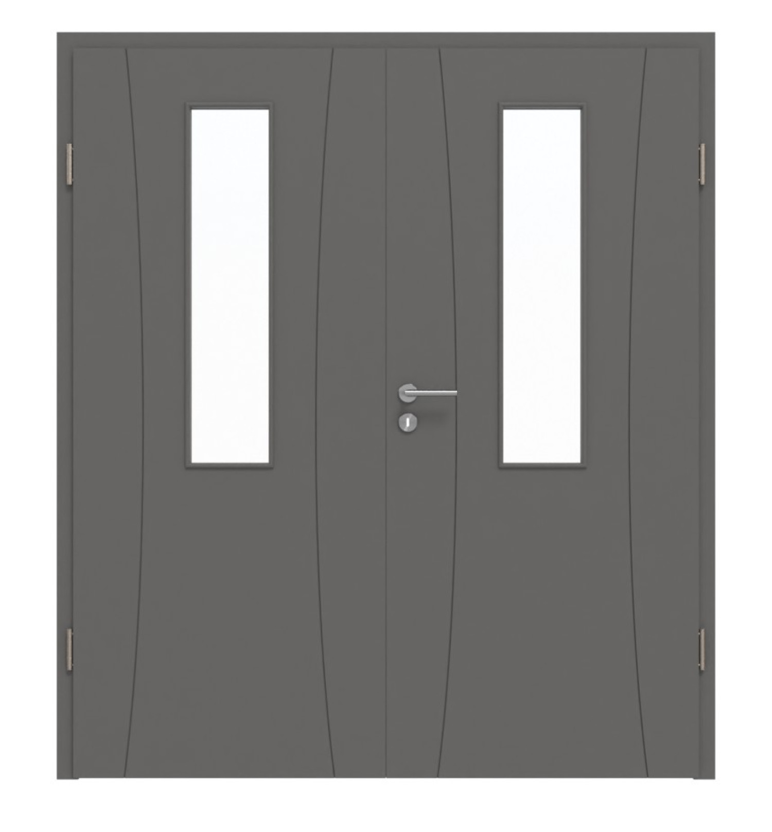 HÖRMANN Doppelflügeltür Groove 20 Staubgrau RAL 7037 Lack DesignLine mit Lichtausschnitt LA 4 mittig mit Zarge