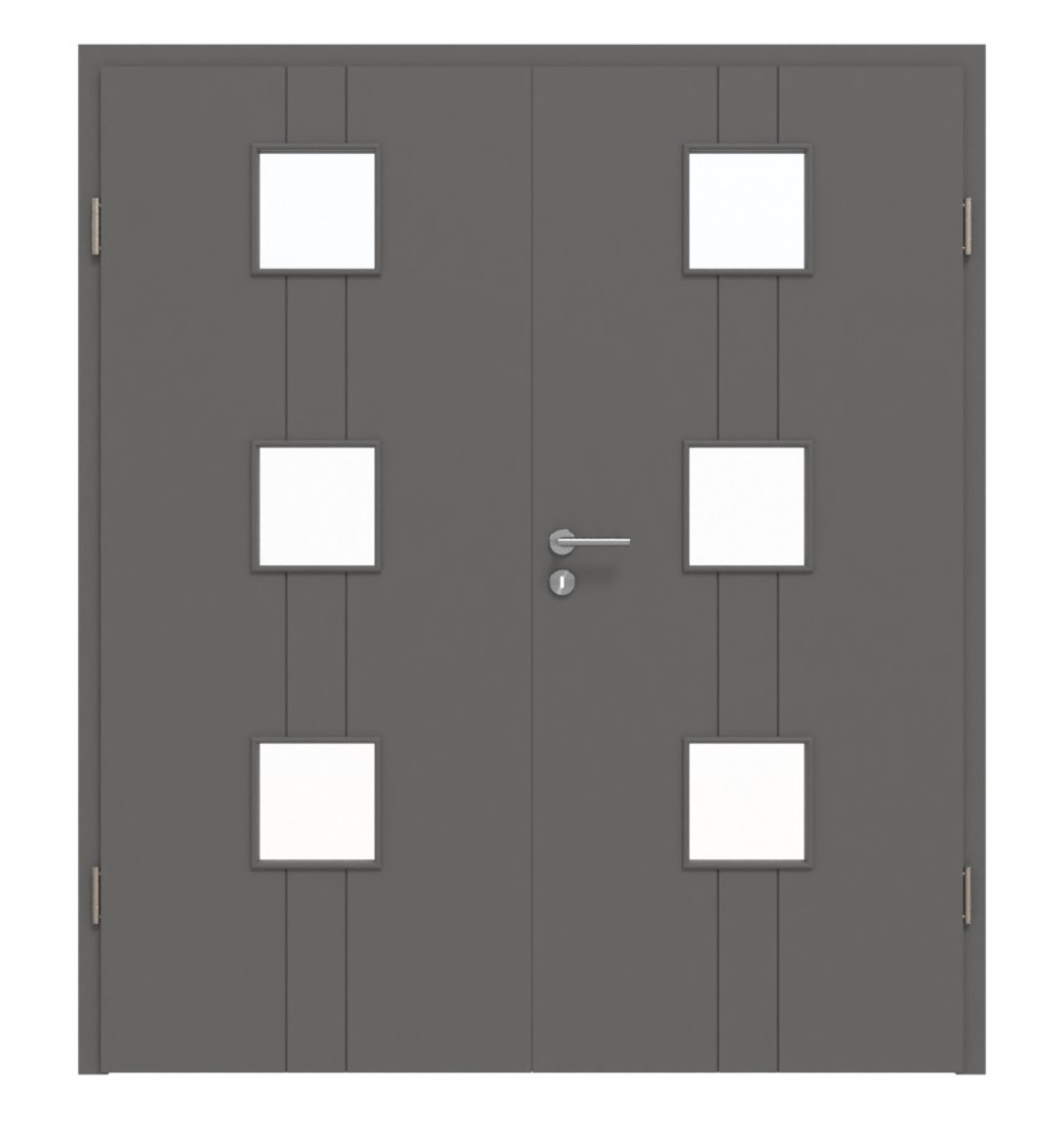 HÖRMANN Doppelflügeltür Groove 23 Staubgrau RAL 7037 Lack DesignLine mit Lichtausschnitt LA 10 mit Zarge