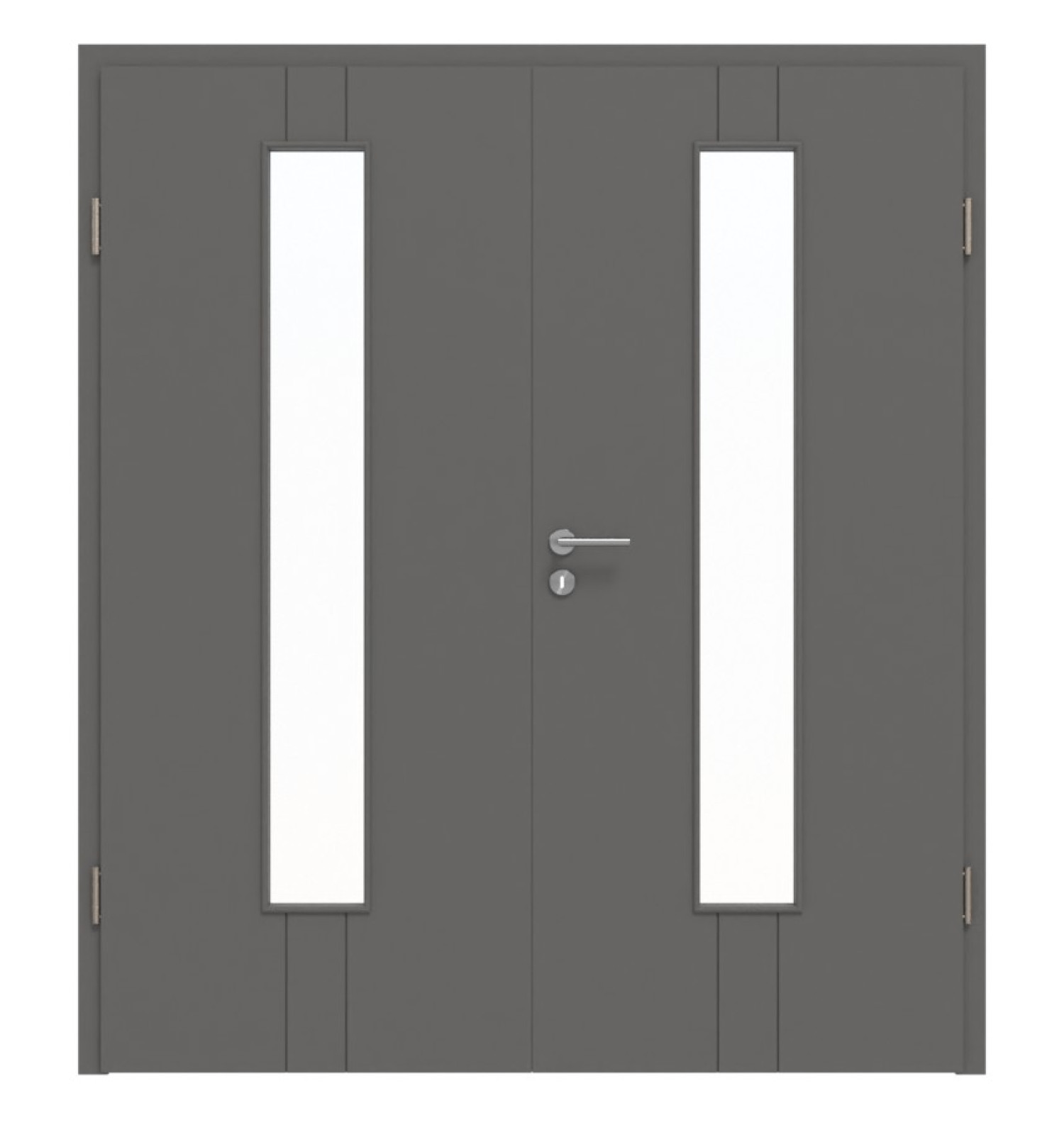 HÖRMANN Doppelflügeltür Groove 23 Staubgrau RAL 7037 Lack DesignLine mit Lichtausschnitt LA 24 mittig mit Zarge