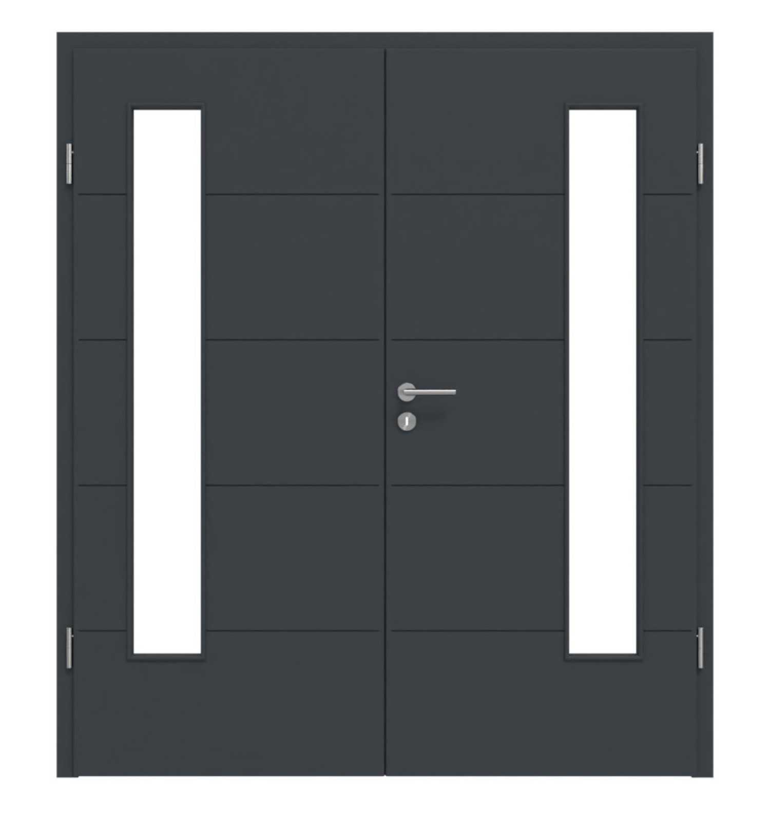 HÖRMANN Doppelflügeltür Groove 27 Anthrazit RAL 7016 Lack DesignLine mit Lichtausschnitt LA 24 bandseitig mit Zarge