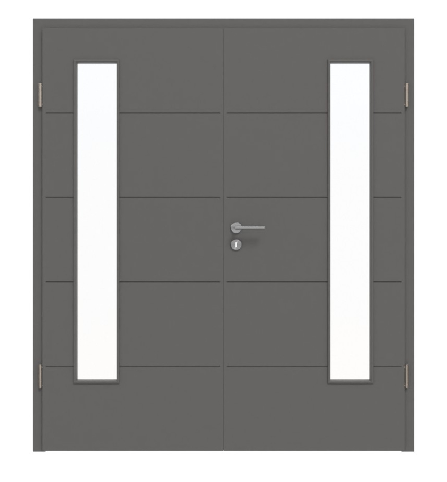HÖRMANN Doppelflügeltür Groove 27 Staubgrau RAL 7037 Lack DesignLine mit Lichtausschnitt LA 24 bandseitig mit Zarge
