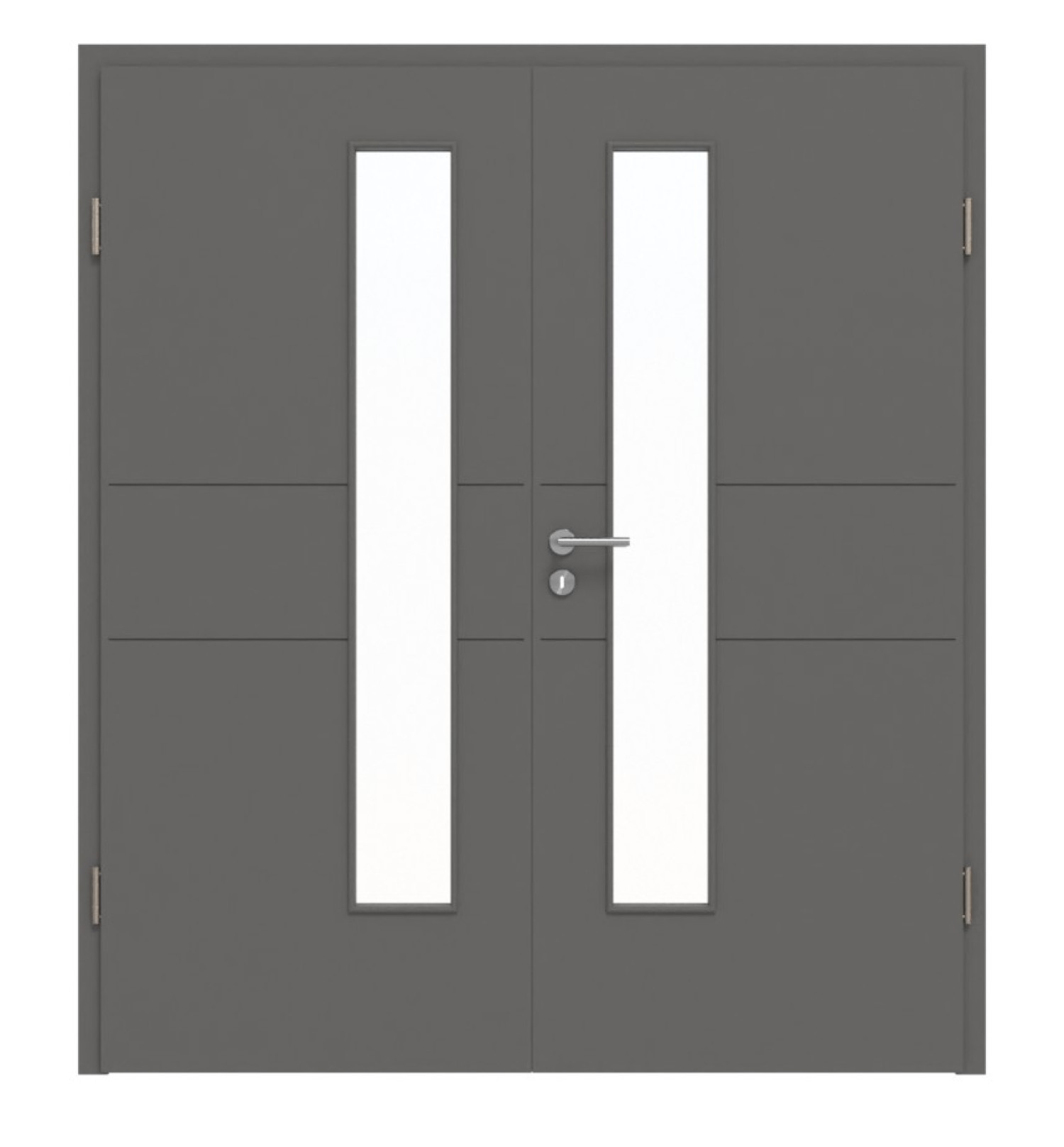HÖRMANN Doppelflügeltür Groove 29 Staubgrau RAL 7037 Lack DesignLine mit Lichtausschnitt LA 24 schlossseitig mit Zarge