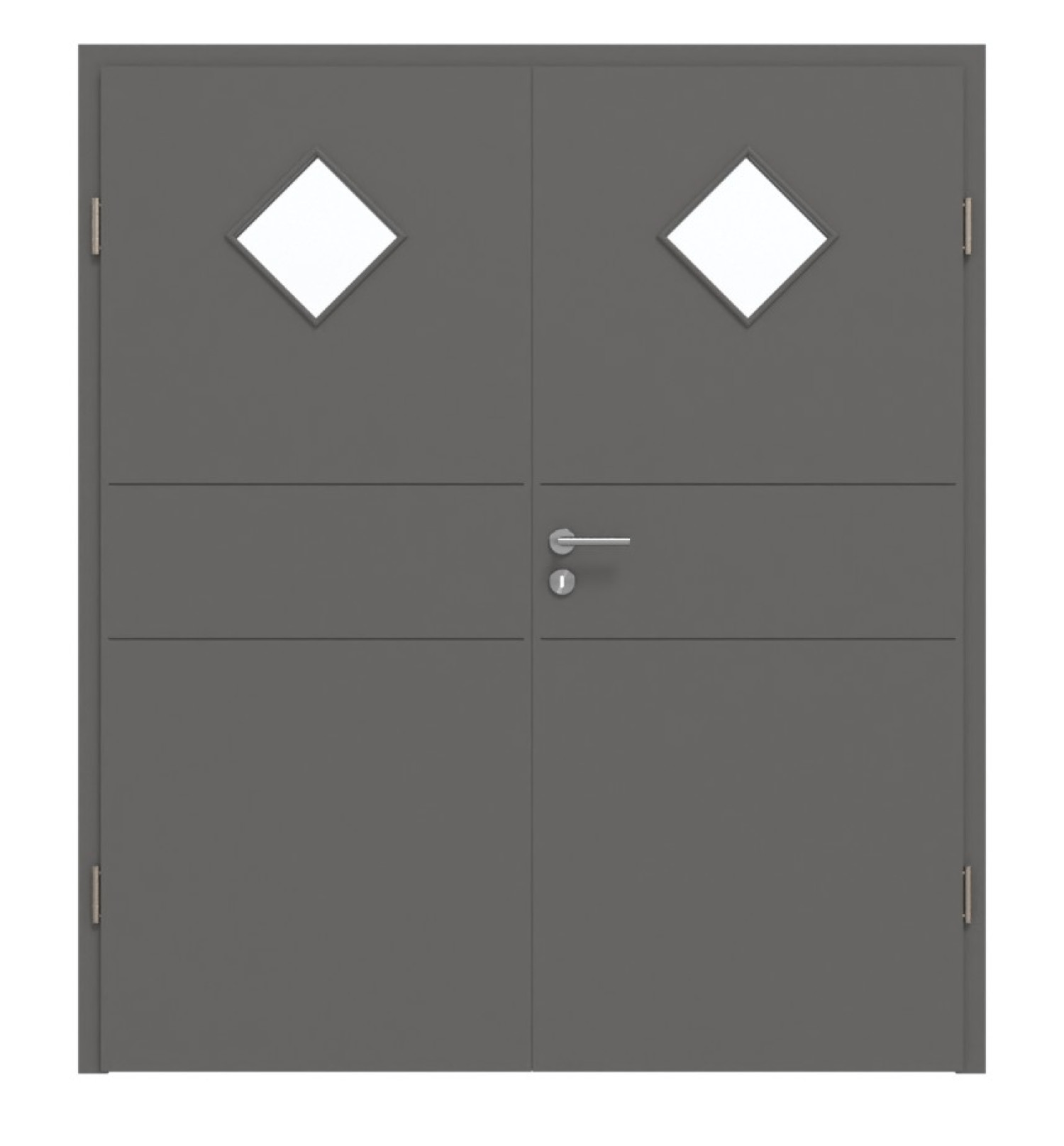 HÖRMANN Doppelflügeltür Groove 29 Staubgrau RAL 7037 Lack DesignLine mit Lichtausschnitt LA 6 Raute mit Zarge