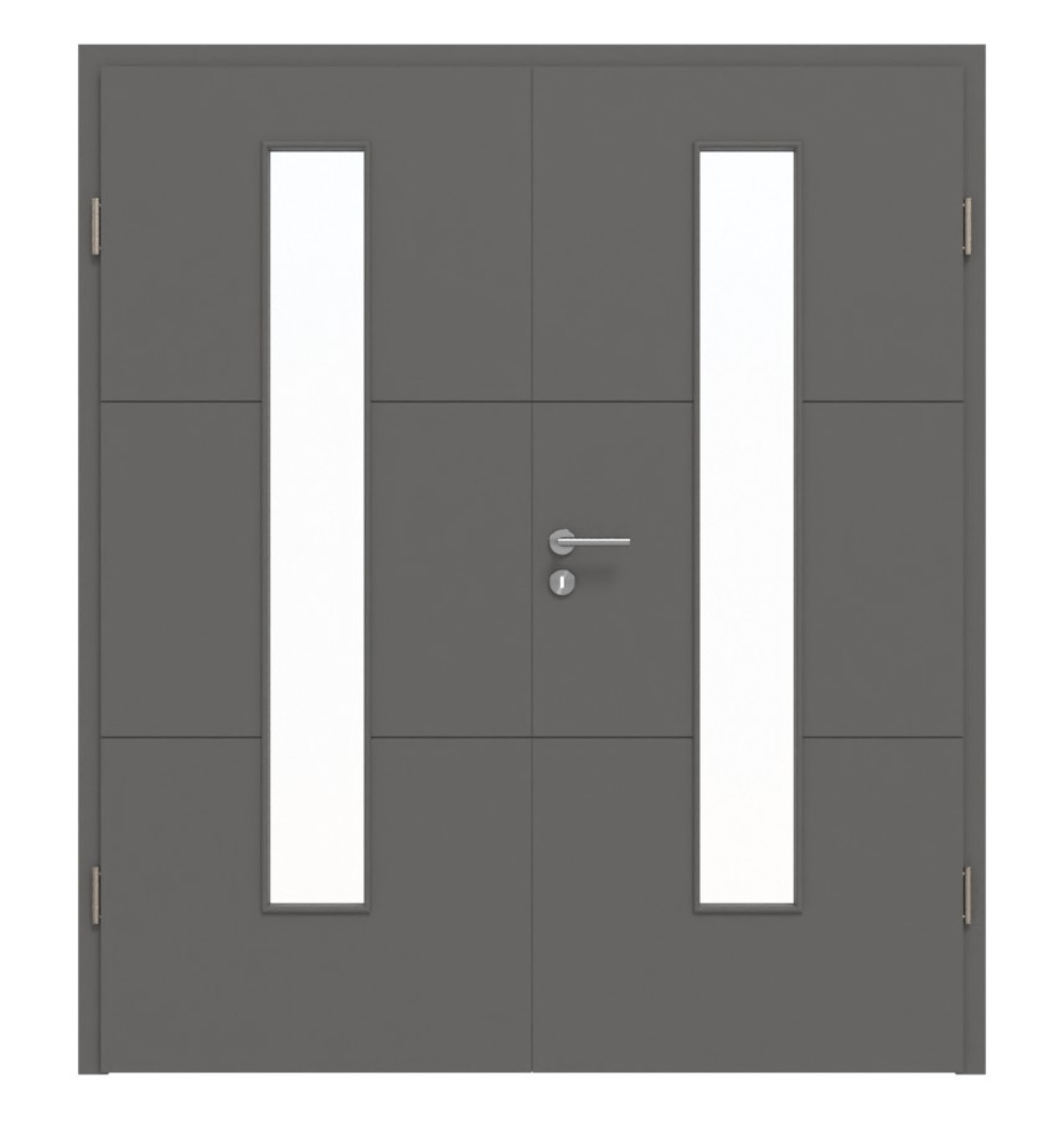 HÖRMANN Doppelflügeltür Groove 31 Staubgrau RAL 7037 Lack DesignLine mit Lichtausschnitt LA 24 mittig mit Zarge