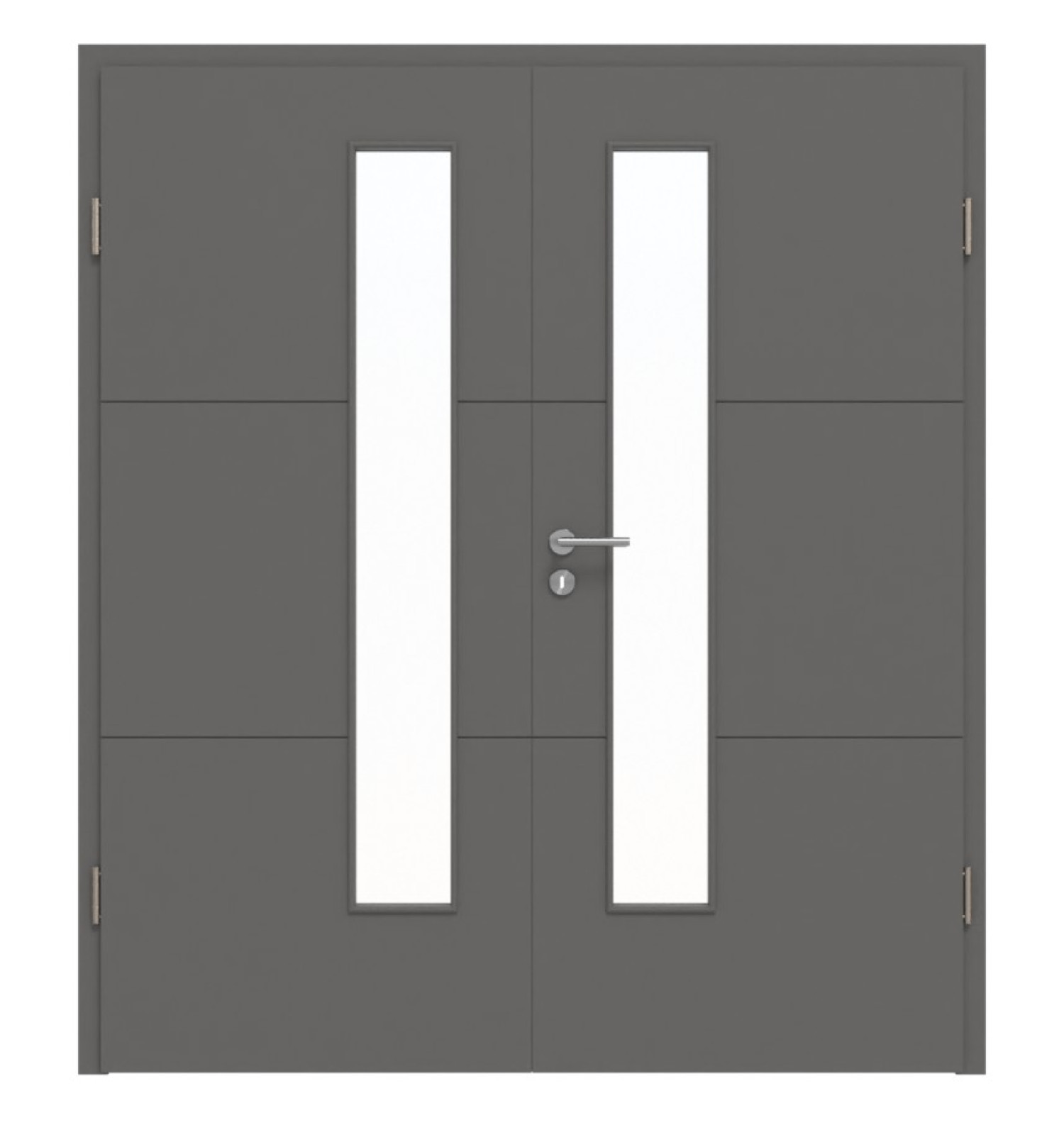 HÖRMANN Doppelflügeltür Groove 31 Staubgrau RAL 7037 Lack DesignLine mit Lichtausschnitt LA 24 schlossseitig mit Zarge