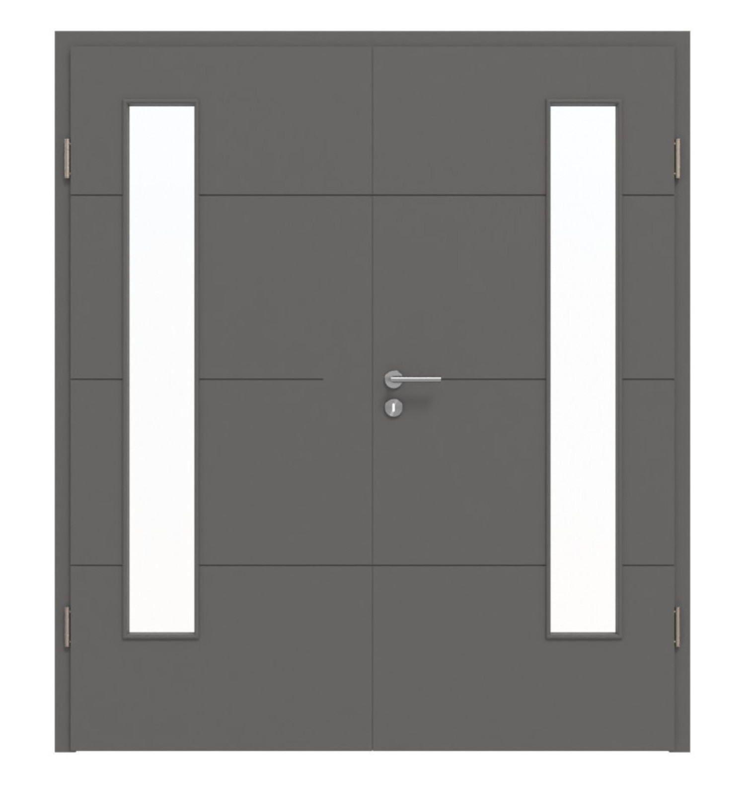 HÖRMANN Doppelflügeltür Groove 34 Staubgrau RAL 7037 Lack DesignLine mit Lichtausschnitt LA 24 bandseitig mit Zarge