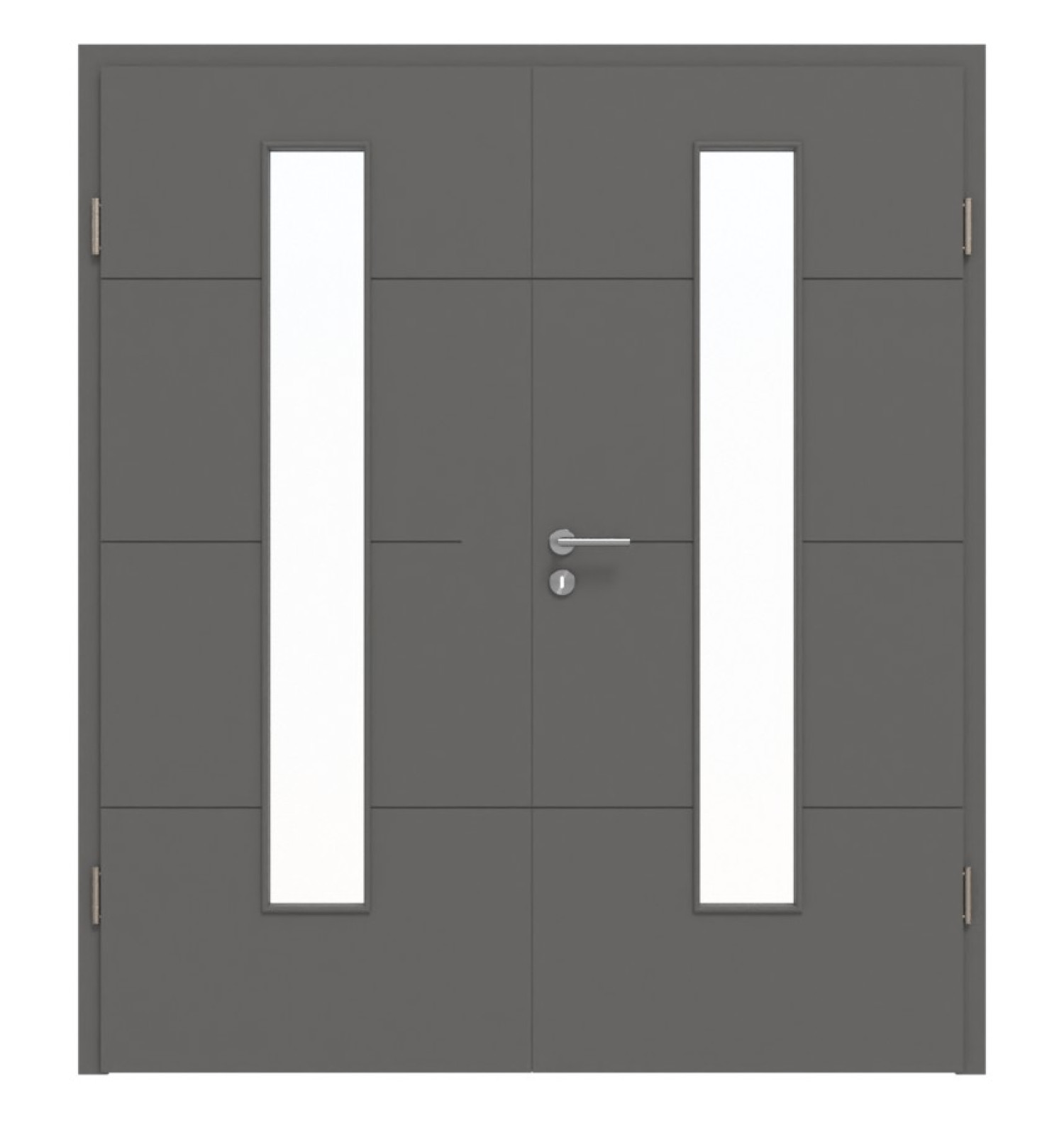 HÖRMANN Doppelflügeltür Groove 34 Staubgrau RAL 7037 Lack DesignLine mit Lichtausschnitt LA 24 mittig mit Zarge