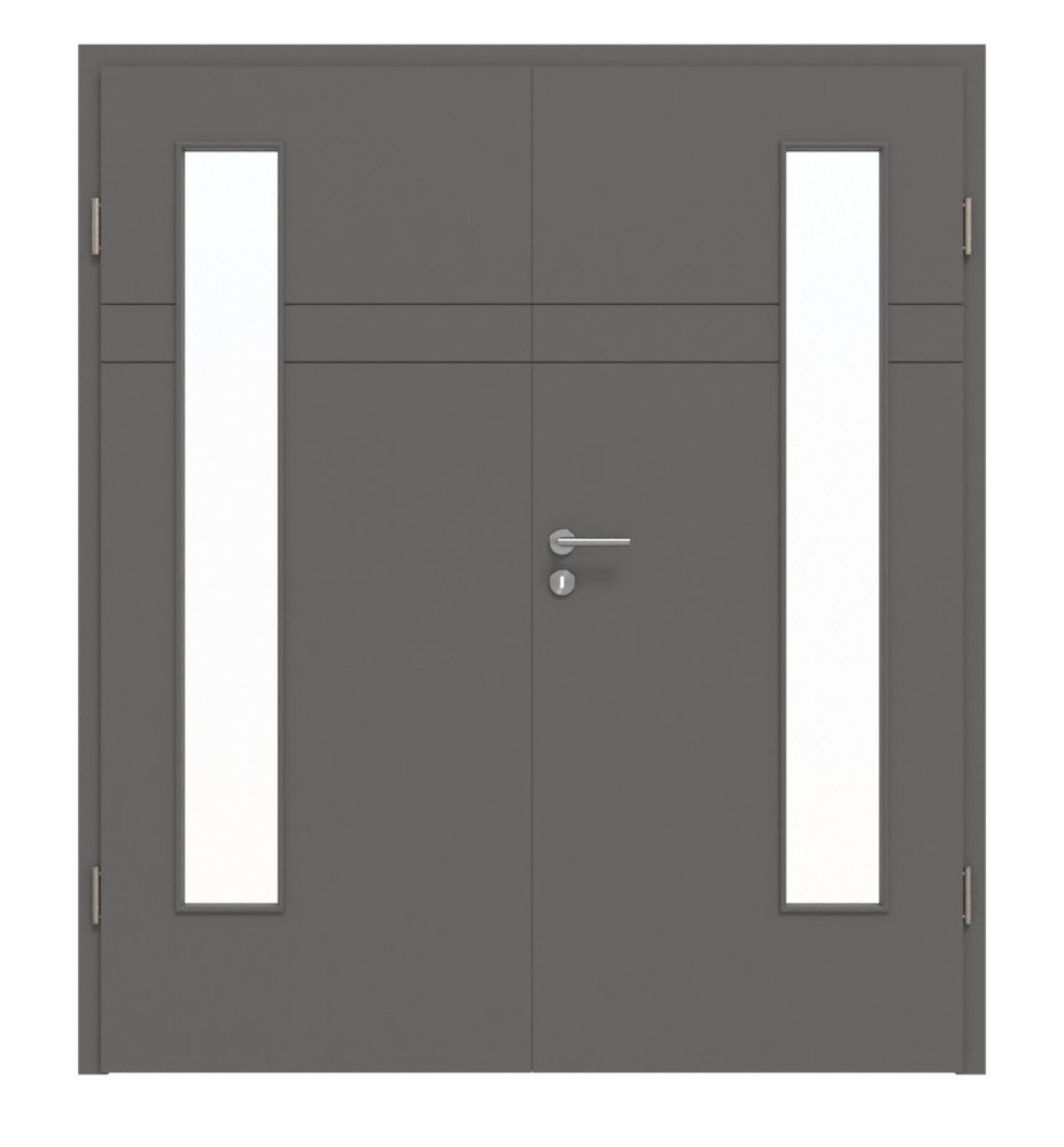 HÖRMANN Doppelflügeltür Groove 78 Staubgrau RAL 7037 Lack DesignLine mit Lichtausschnitt LA 24 bandseitig mit Zarge