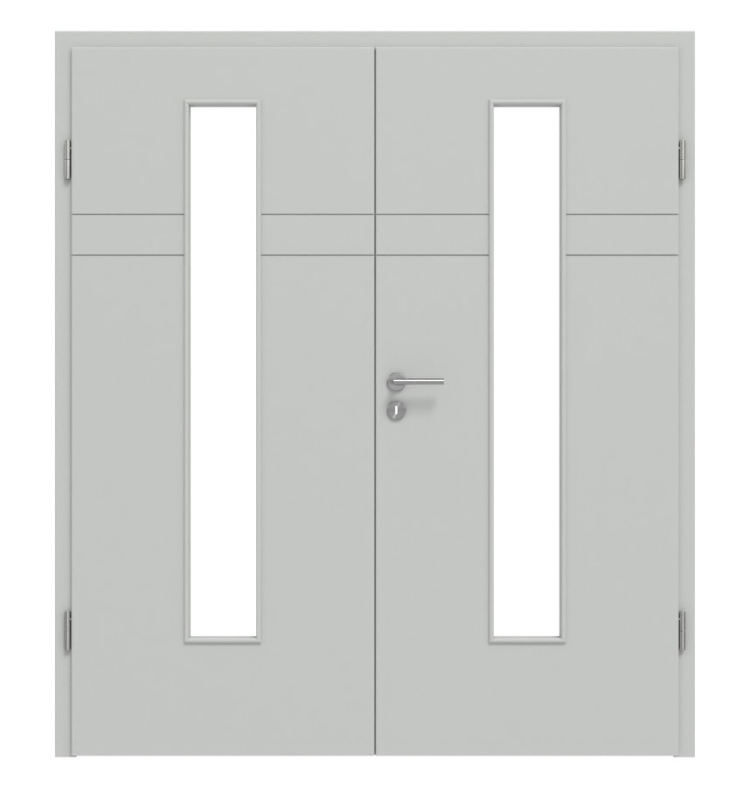 HÖRMANN Doppelflügeltür Groove 78 Grau RAL 7035 Lack DesignLine mit Lichtausschnitt LA 24 mittig mit Zarge