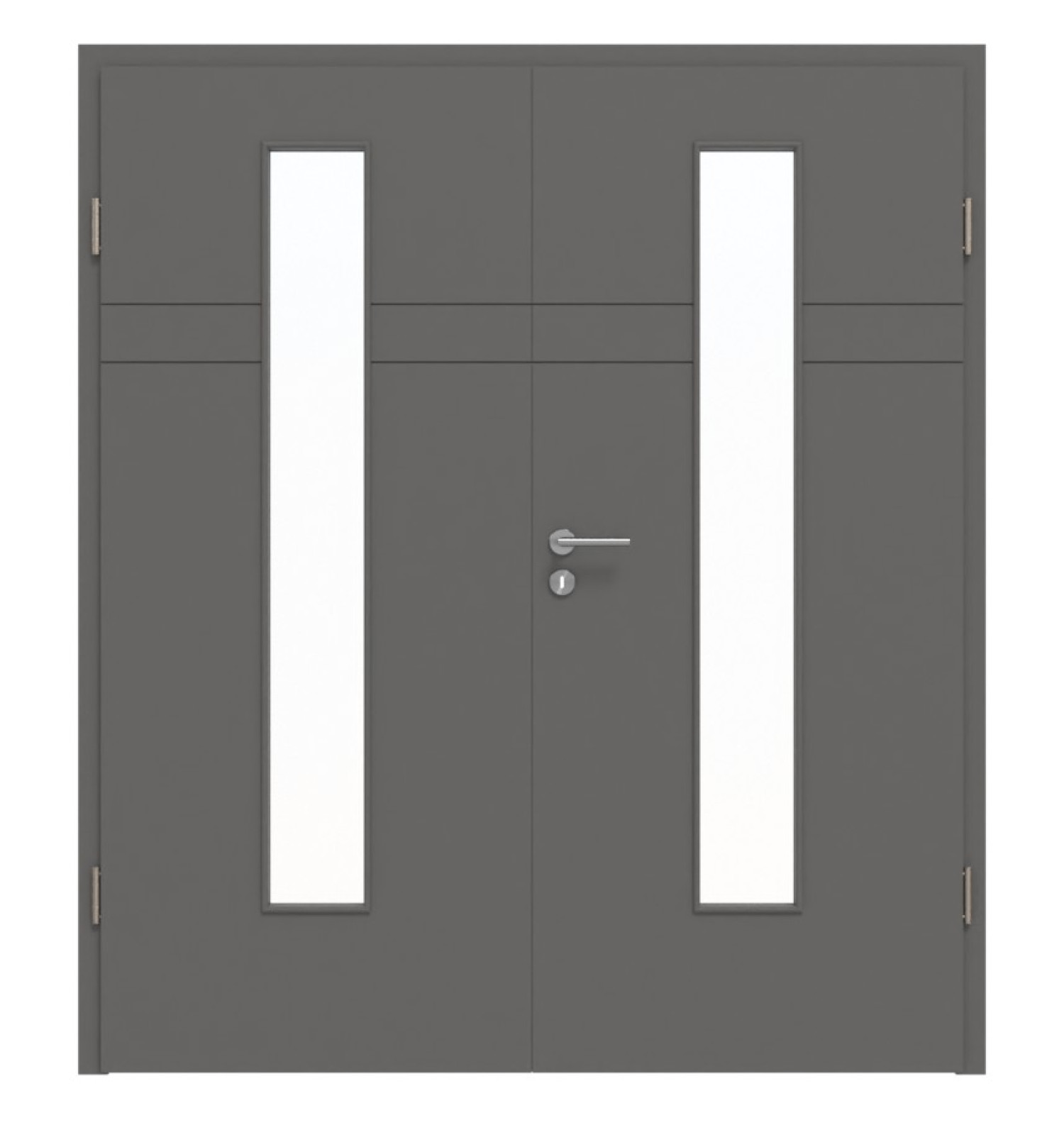 HÖRMANN Doppelflügeltür Groove 78 Staubgrau RAL 7037 Lack DesignLine mit Lichtausschnitt LA 24 mittig mit Zarge