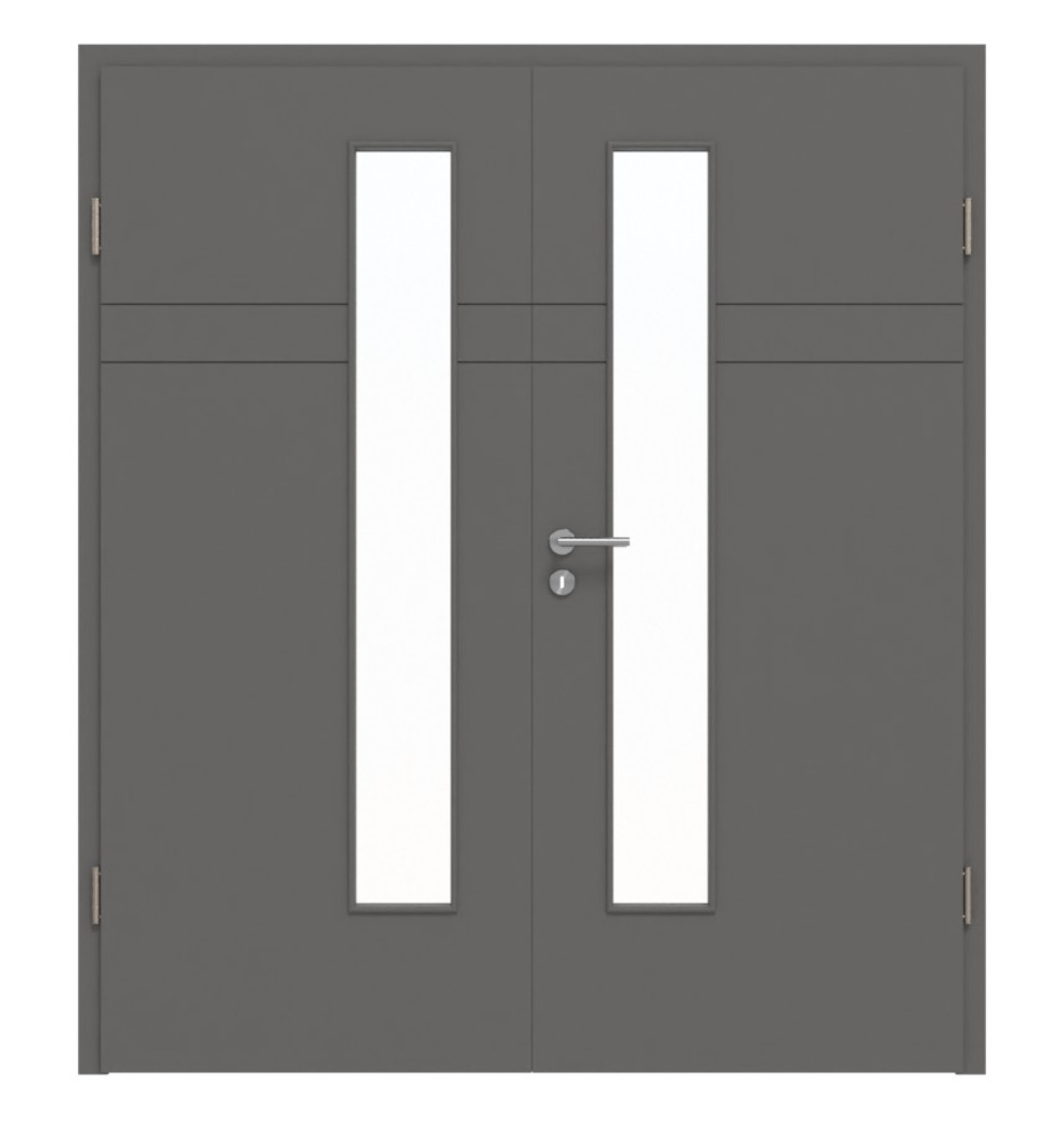 HÖRMANN Doppelflügeltür Groove 78 Staubgrau RAL 7037 Lack DesignLine mit Lichtausschnitt LA 24 schlossseitig mit Zarge