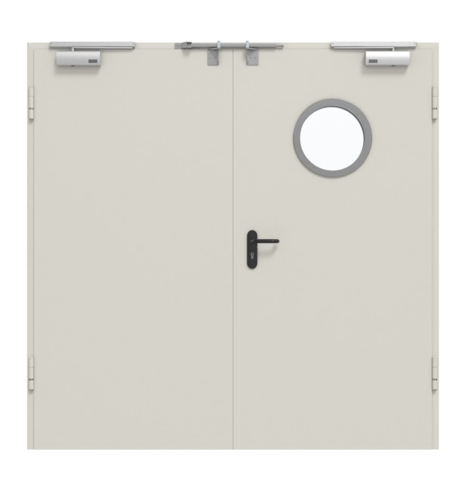 HÖRMANN Innentür-Set 2-flg. Stahl mit Feuerschutzfunktion H3-2 OD mit rundem Lichtausschnitt im Gehflügel inkl. Eck- und Ergänzungszarge Vario B53