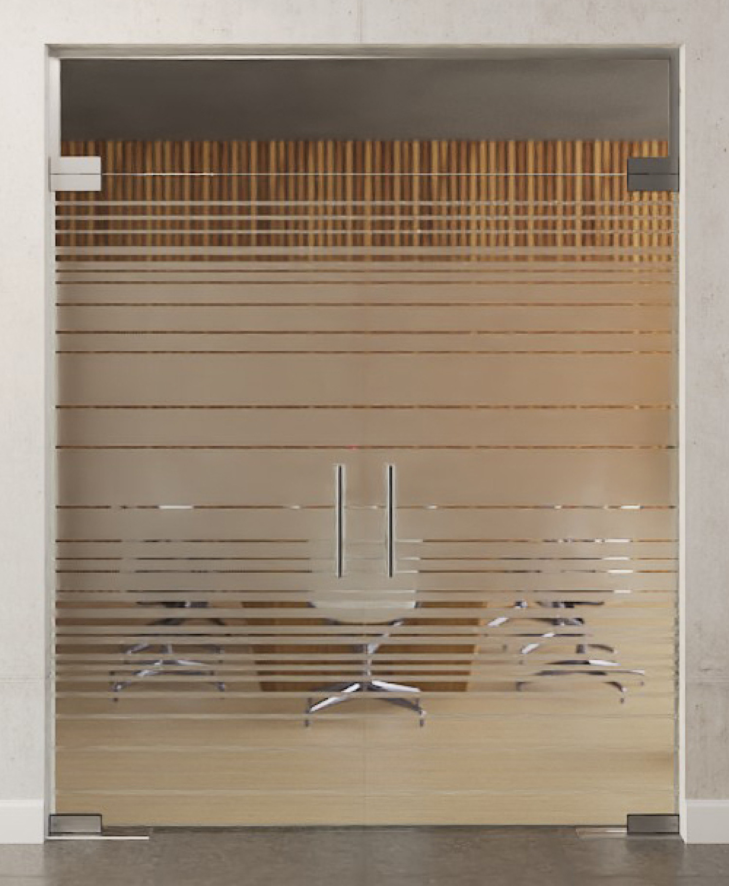 Bild von Ufficio Motiv matt 2-flg. Glaspendeltür mit Oberlicht DORMA Mundus BTS Variante 10 - Erkelenz