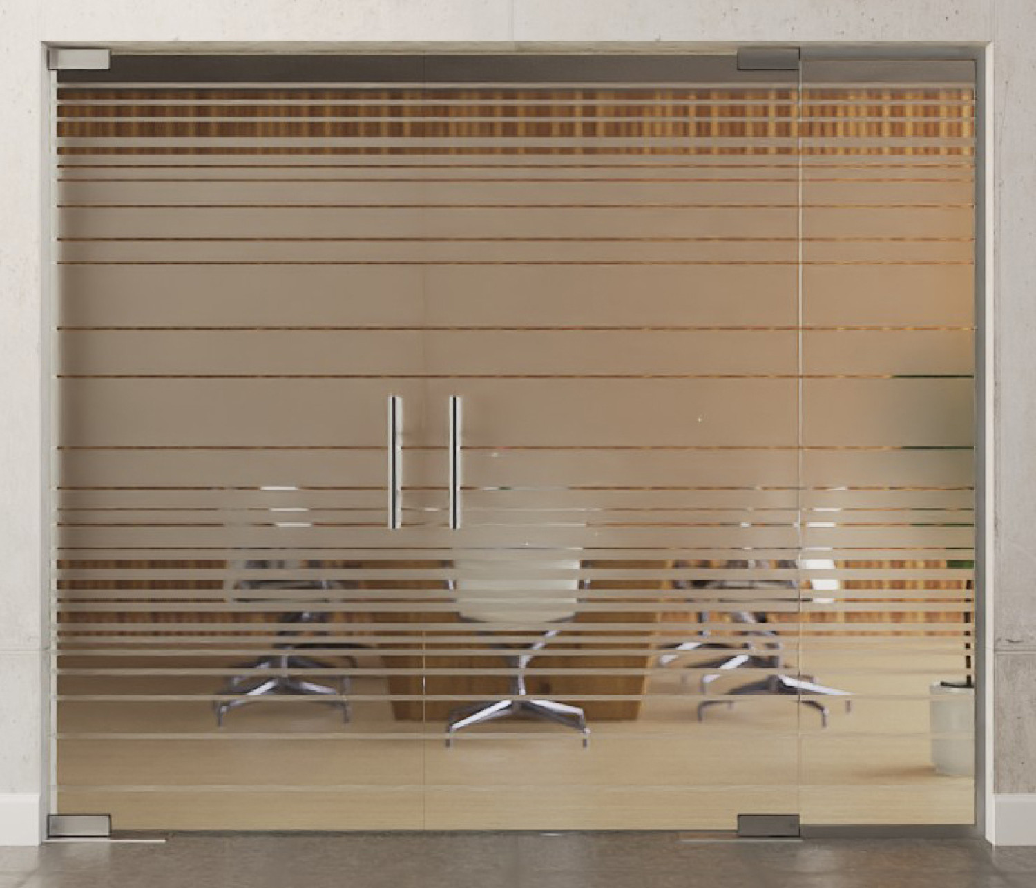Frontansicht von Ufficio Motiv matt 2-flg. Glaspendeltür mit festem Seitenteil DORMA Mundus BTS Variante 5 - Erkelenz