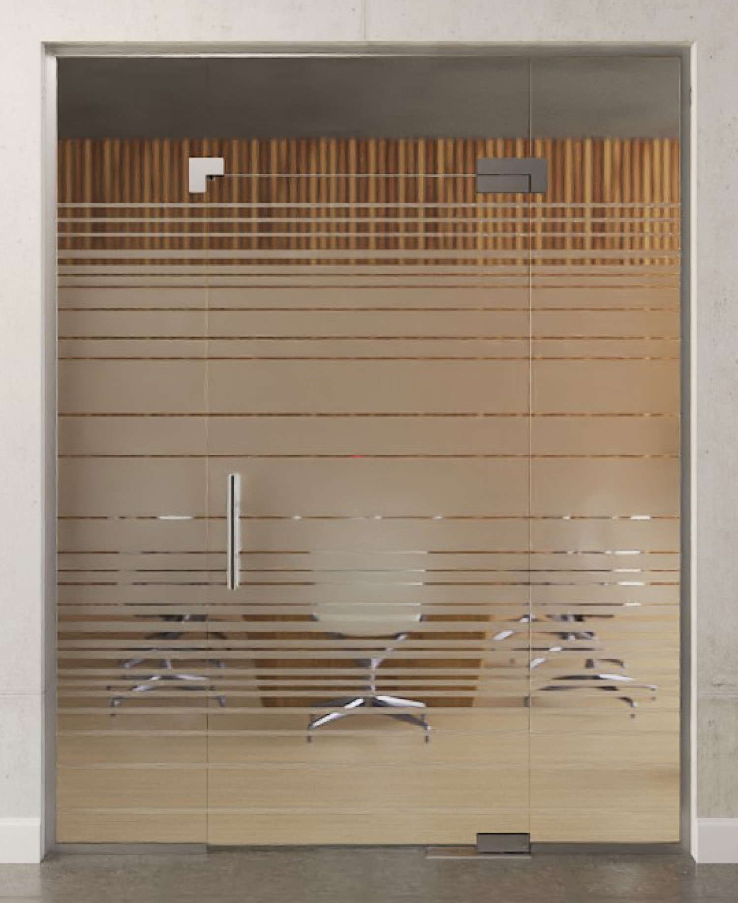 Bild von Ufficio Motiv matt Glaspendeltür mit zwei festen Seitenteilen und Oberlicht DORMA Mundus BTS Variante 9 - Erkelenz