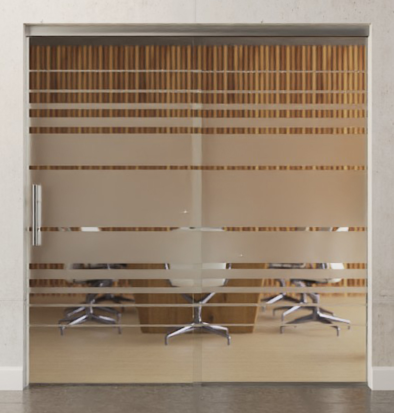 Frontansicht Büro von Selina Motiv matt Glasschiebetür mit festem Seitenteil Sigma Flexible Variante 1 - Erkelenz