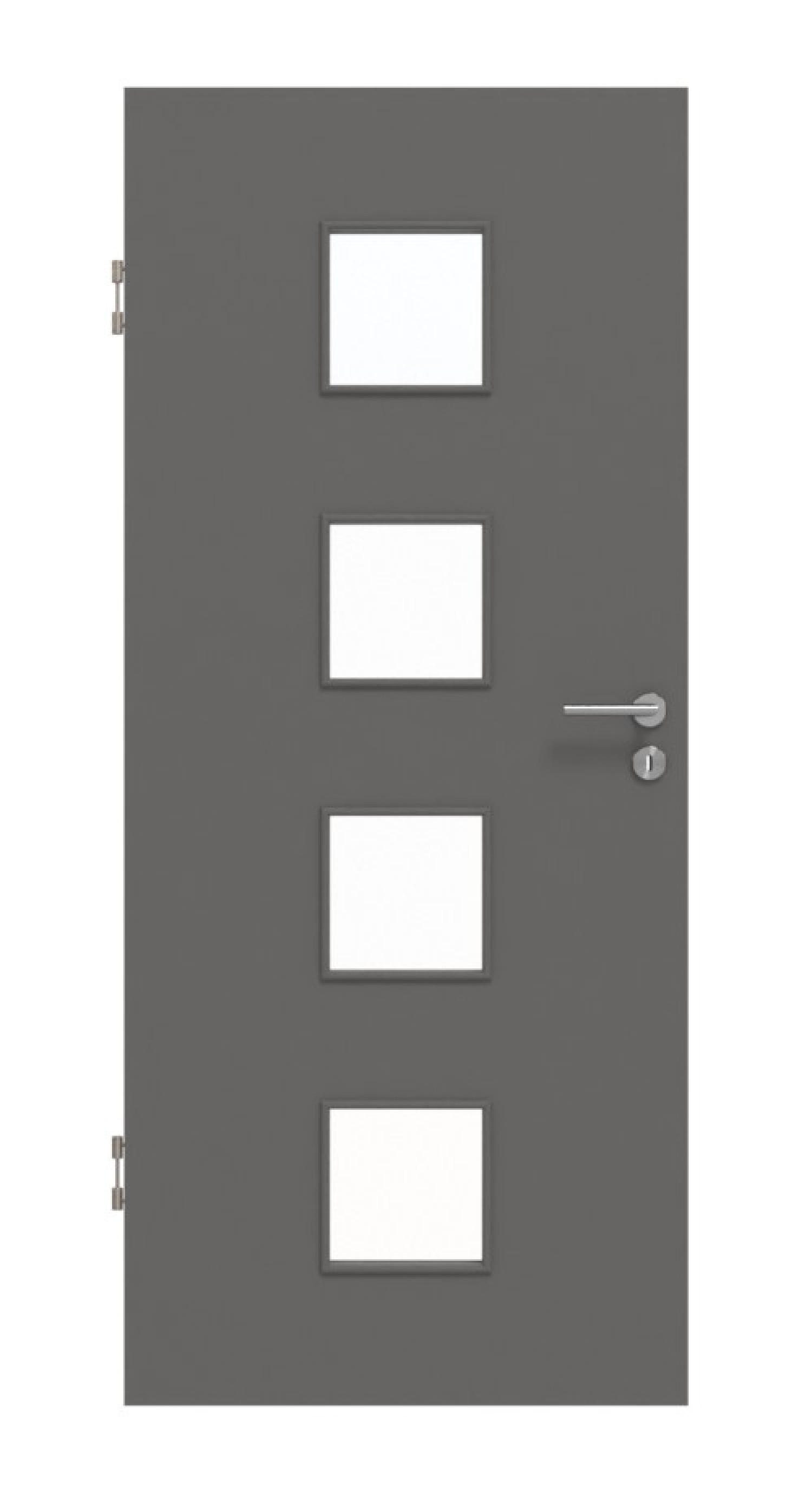 Frontansicht von Huga Innentür Hygge grau RAL 7037 Duradecor Basic mit Lichtausschnitt LA 14