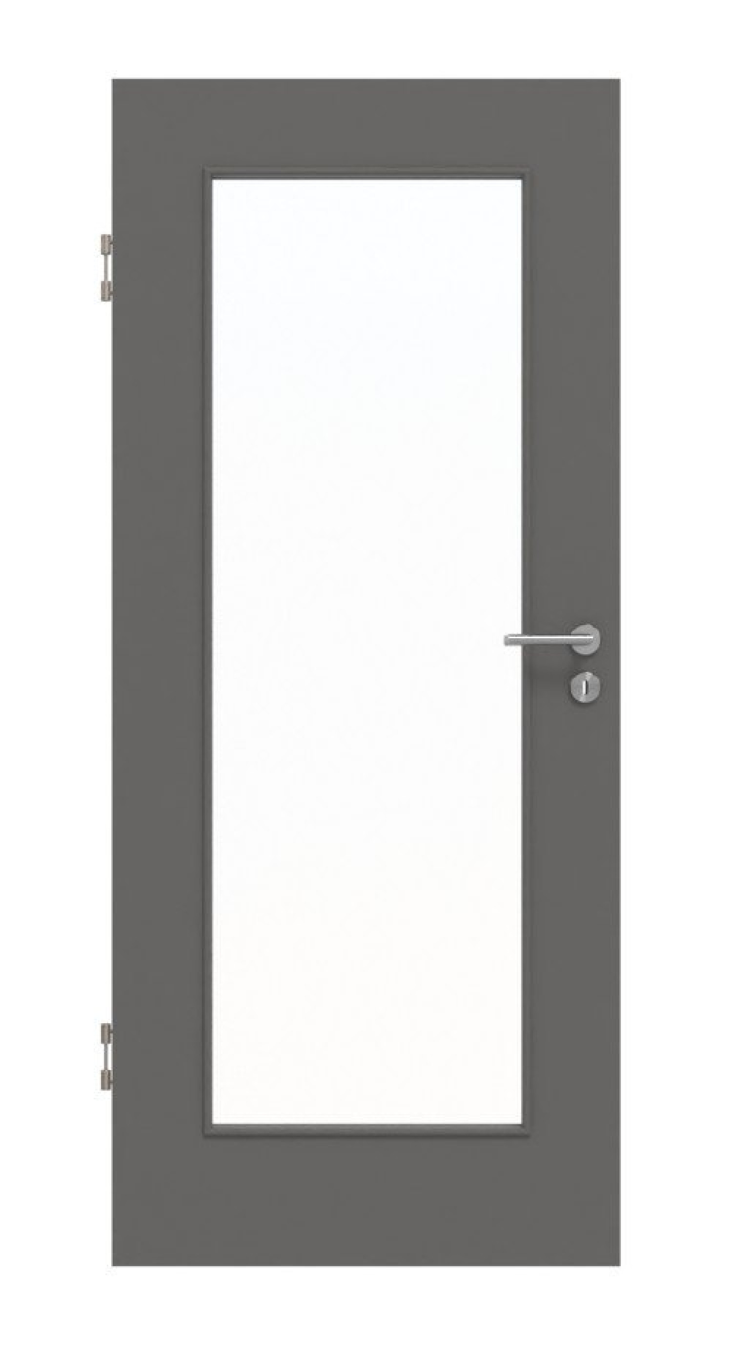 Frontansicht von Huga Innentür Hygge grau RAL 7037 Duradecor Basic mit Lichtausschnitt LA 8