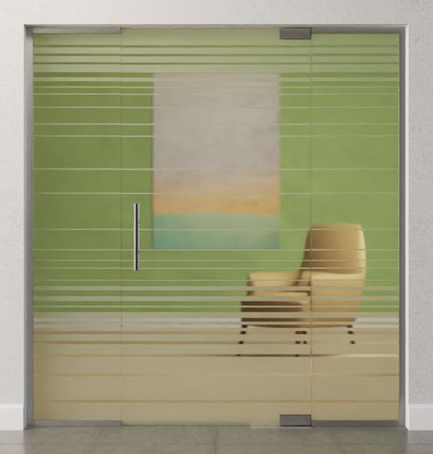 Bild von Ufficio Motiv klar Glaspendeltür mit zwei festen Seitenteilen DORMA Mundus BTS Variante 3 - Erkelenz