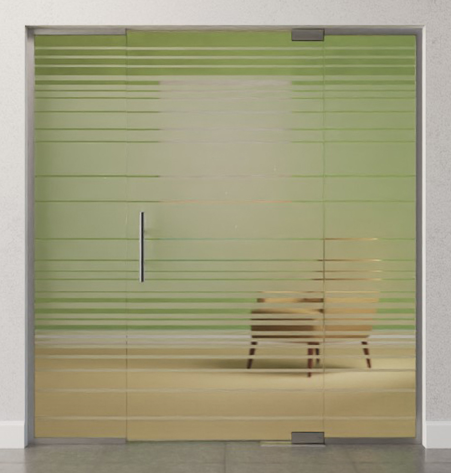 Bild von Ufficio Motiv matt Glaspendeltür mit zwei festen Seitenteilen DORMA Mundus BTS Variante 3 - Erkelenz