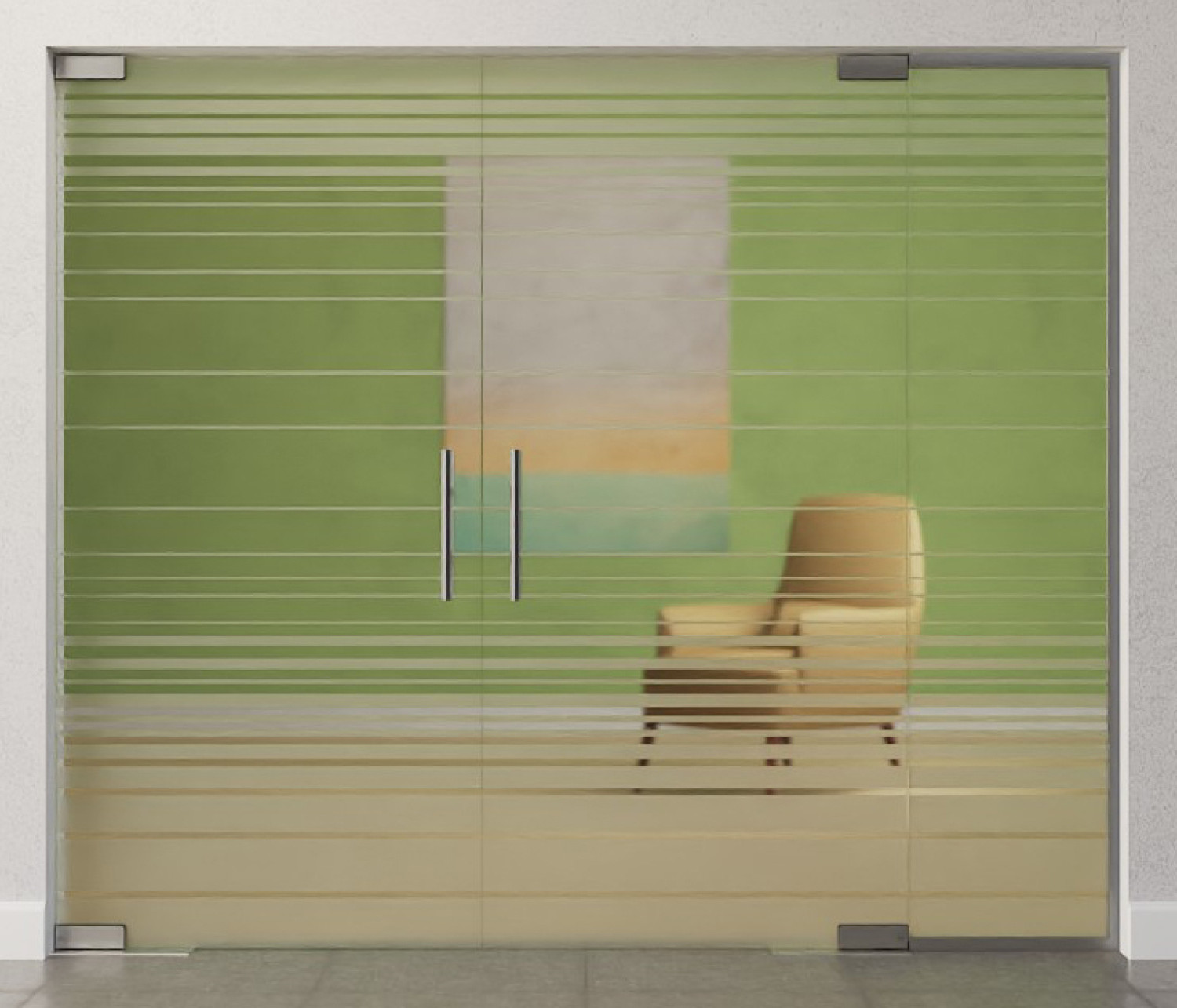 Frontansicht von Ufficio Motiv klar 2-flg. Glaspendeltür mit festem Seitenteil DORMA Mundus BTS Variante 5 - Erkelenz