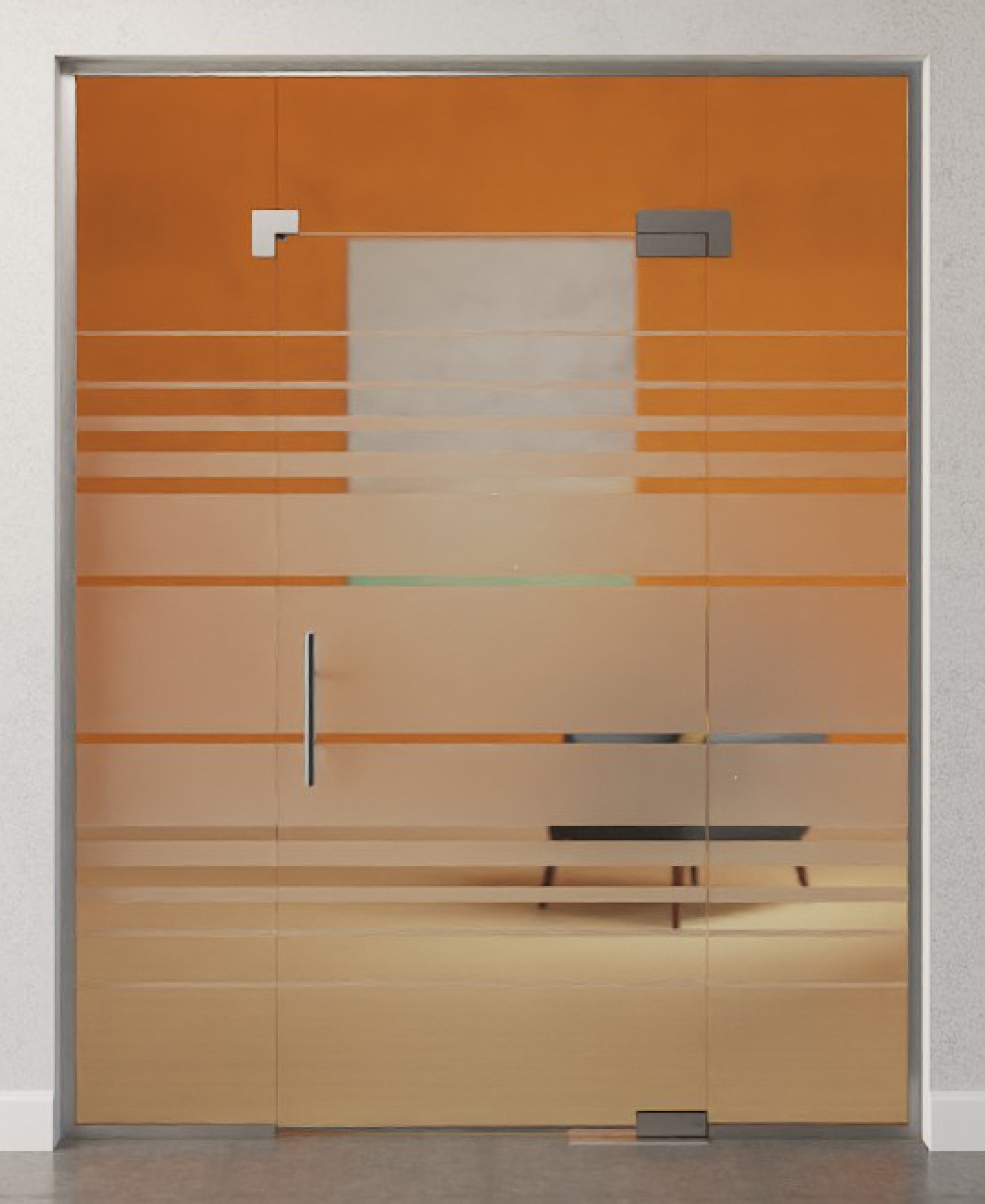 Bild von Selina Motiv matt Glaspendeltür mit zwei festen Seitenteilen und Oberlicht DORMA Mundus BTS Variante 9 - Erkelenz