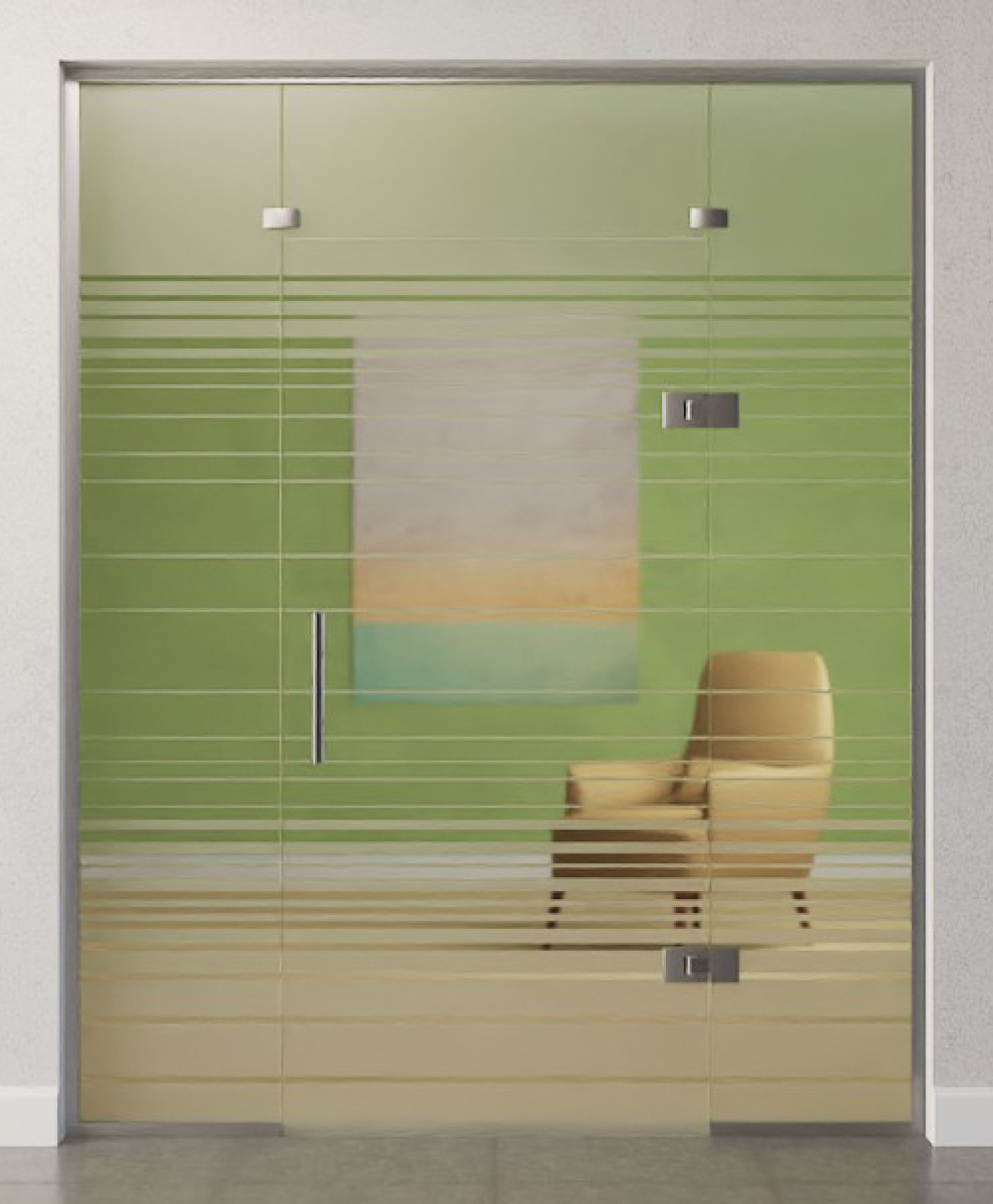 Bild von Ufficio Motiv klar Glaspendeltür mit zwei festen Seitenteilen und Oberlicht DORMA Tensor Variante 5 - Erkelenz