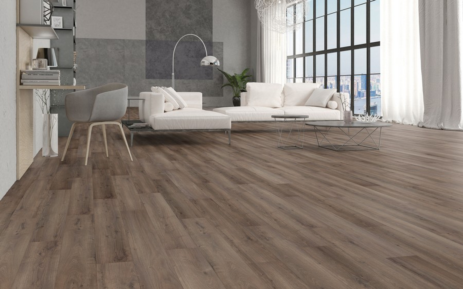 Milieubild Wohnbereich von Eiche dunkel strukturiert 1-Stab Living Laminat - Wiparquet