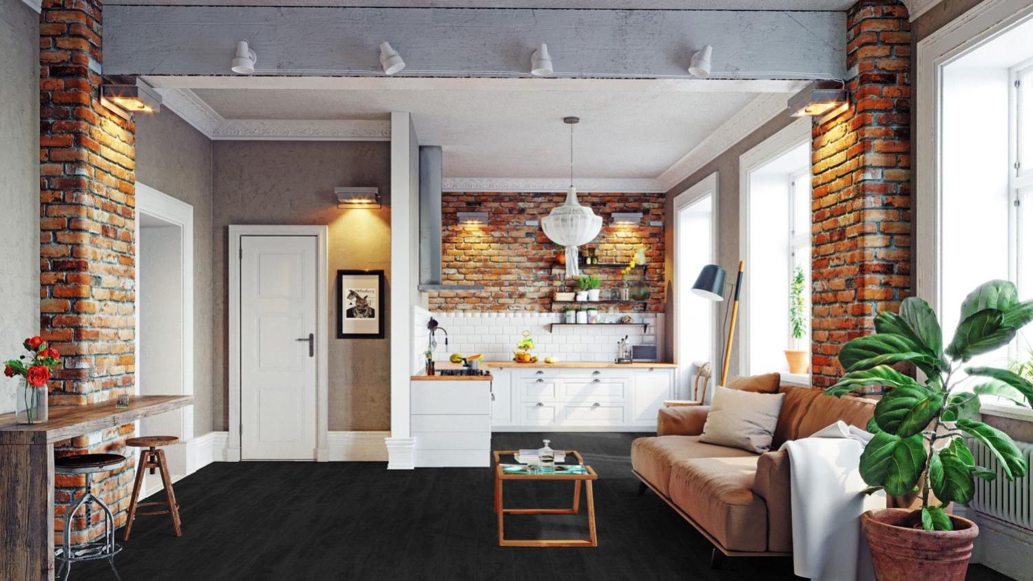 Milieubild Schlafzimmer von Eiche schwarz strukturiert 1-Stab Expert Laminat - Wiparquet