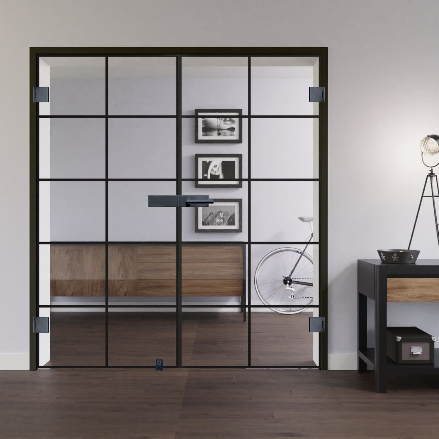 LIENBACHER GLAS Ganzglas Doppelflügeltür Black Signature DFT 621 mit Streifen Klarglas