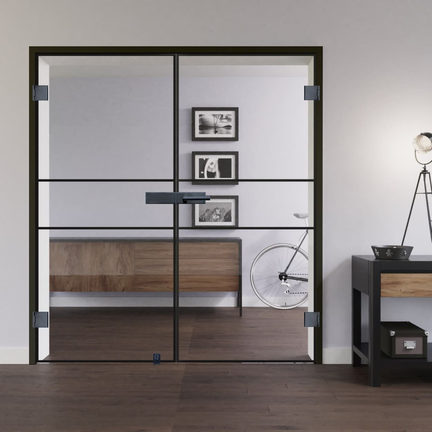 LIENBACHER GLAS Ganzglas Doppelflügeltür Black Signature DFT 622 mit Streifen Klarglas