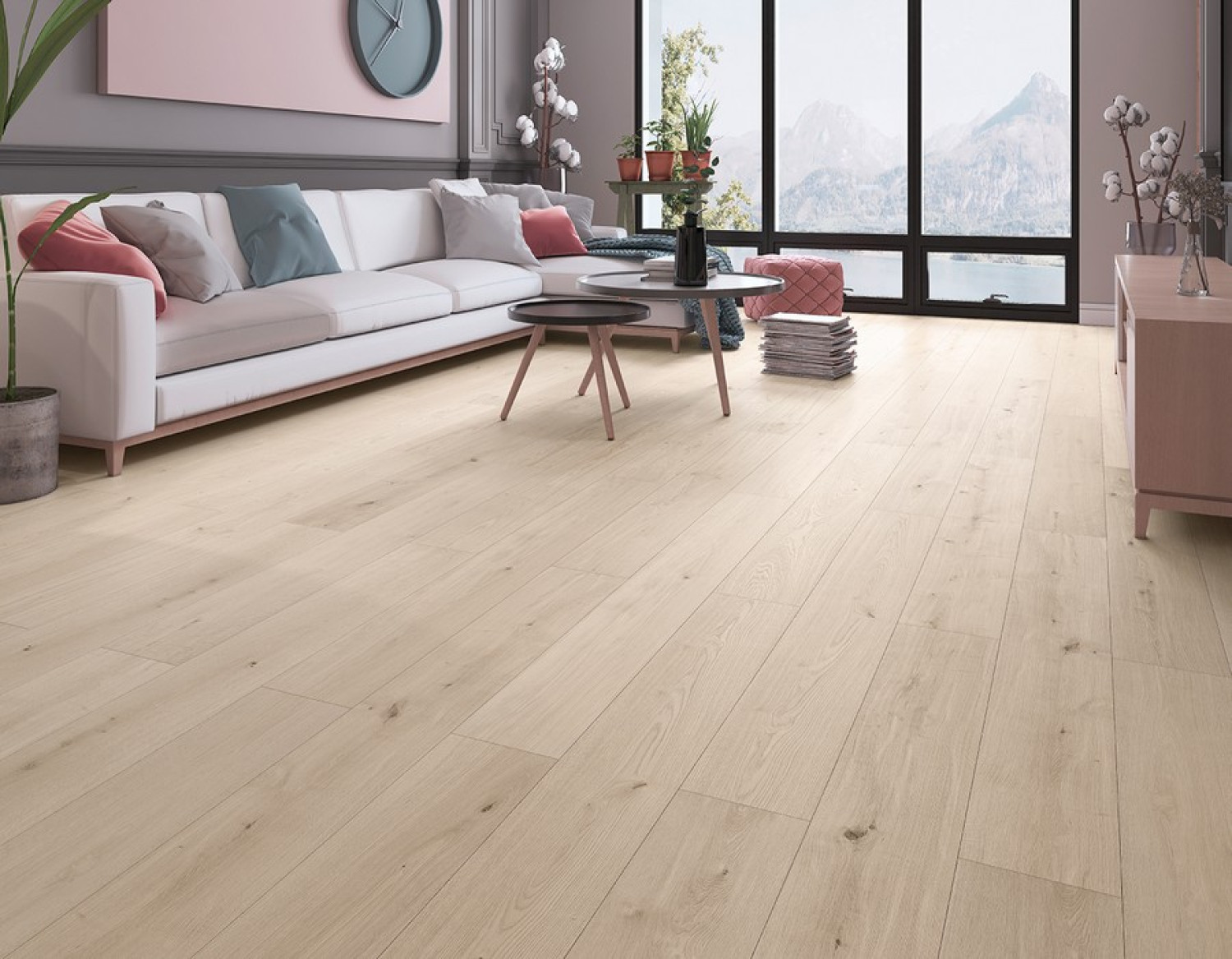 Milieubild Wohnbereich von Eiche creme strukturiert 1-Stab SPC Rigid silent Designboden Vinyl - Wiparquet