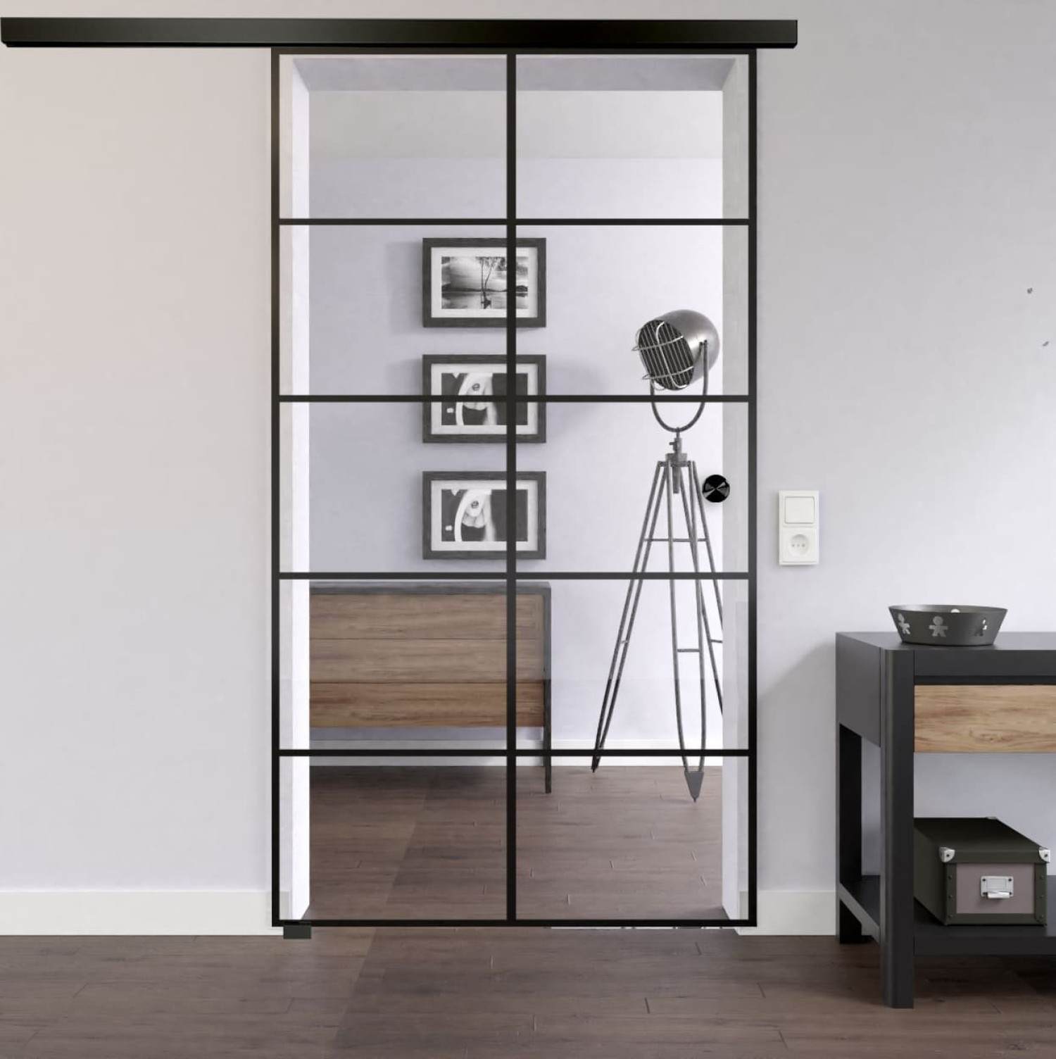 LIENBACHER GLAS Ganzglas Schiebetür-Set Black Signature ST 621 mit Streifen Klarglas inkl. Schiebetürsystem