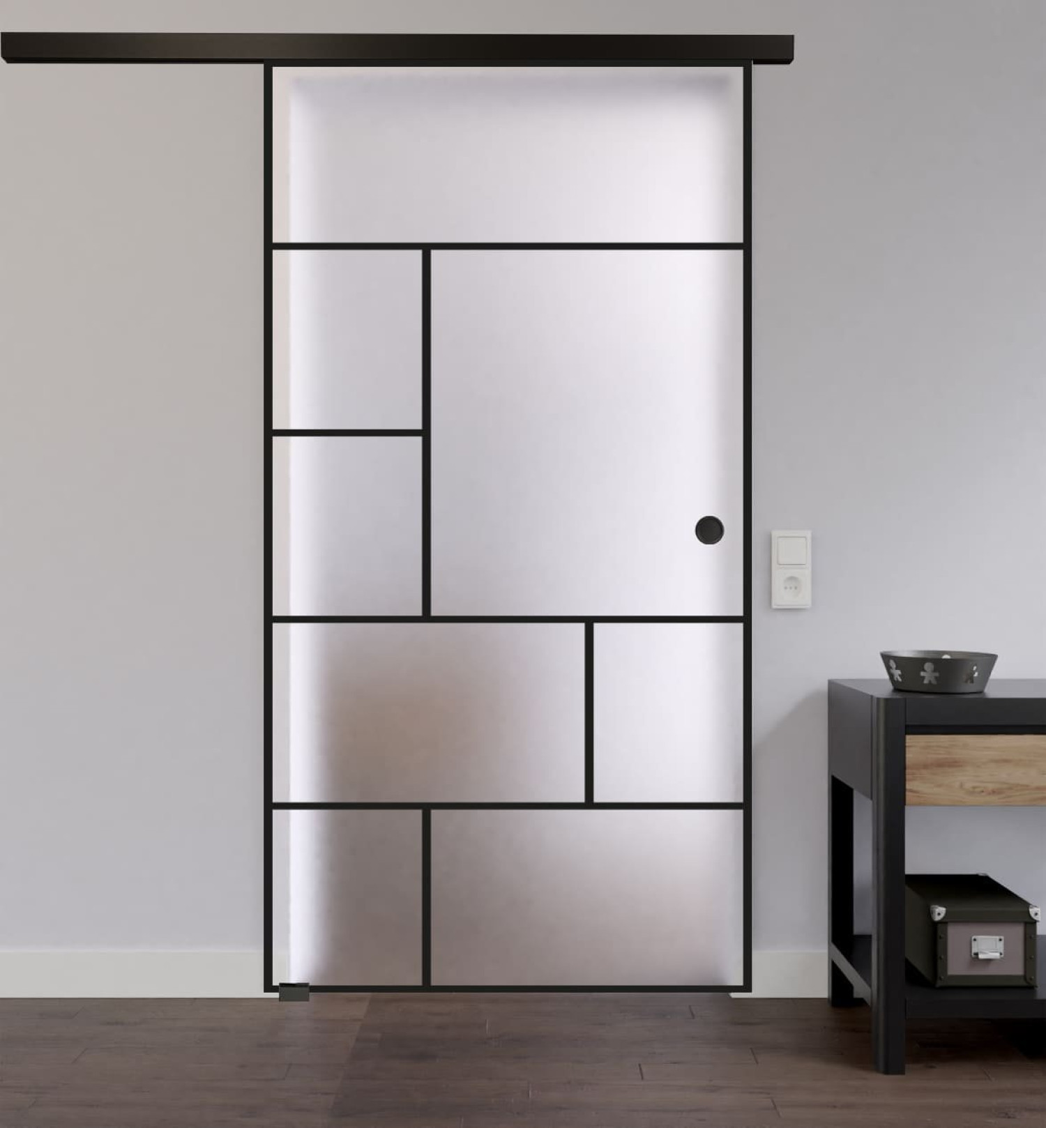 LIENBACHER GLAS Ganzglas Schiebetür Modell 652 Black Signature Satiniert