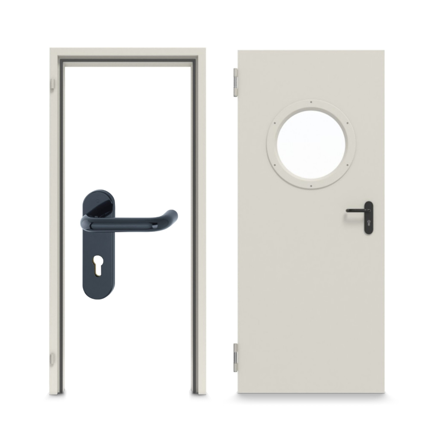 TECKENTRUP Komplettset Stahl Mehrzwecktür DW 42-1 mit Rundverglasung inkl. Blockzarge