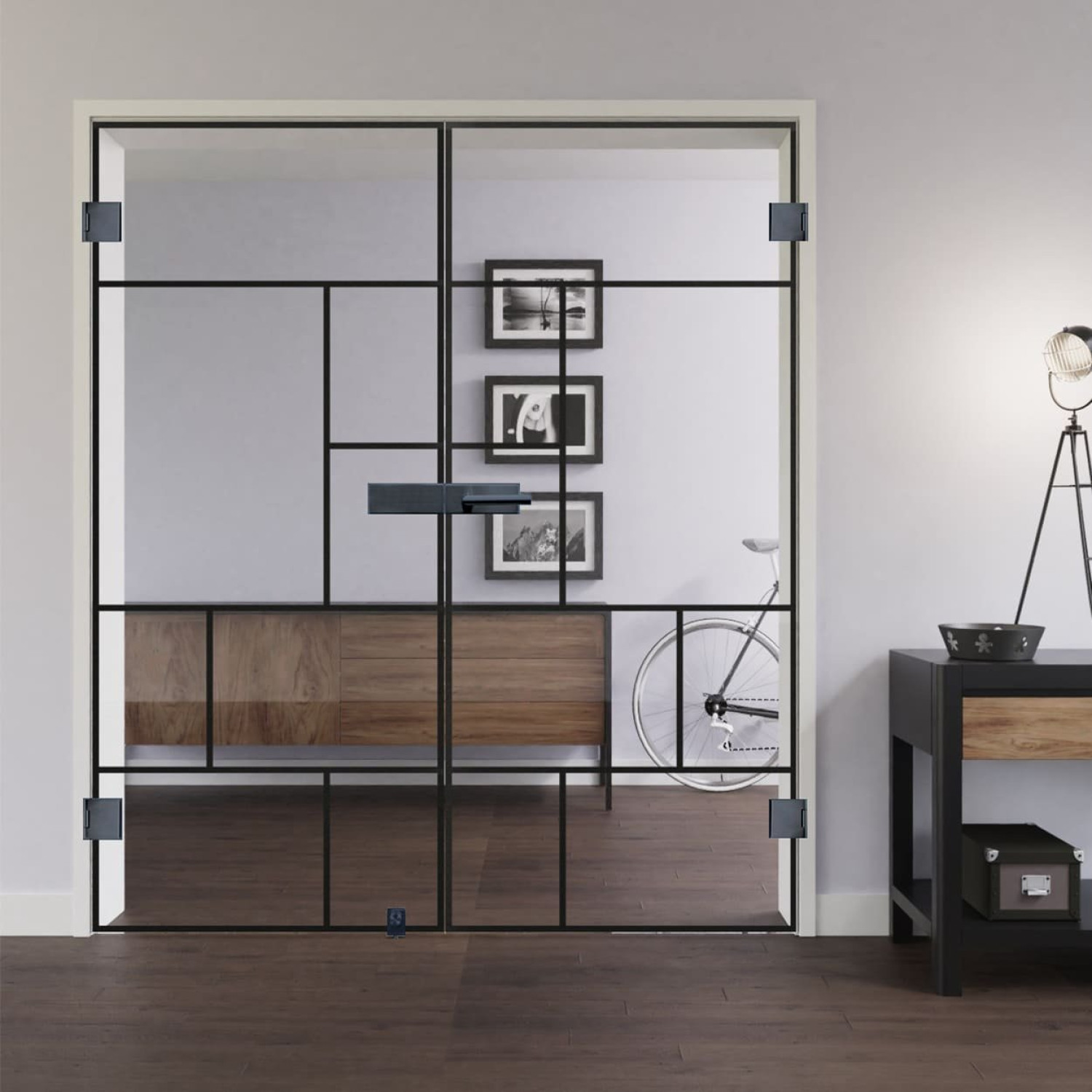 LIENBACHER GLAS Ganzglas Doppelflügeltür Modell 652 Black Signature Klarglas