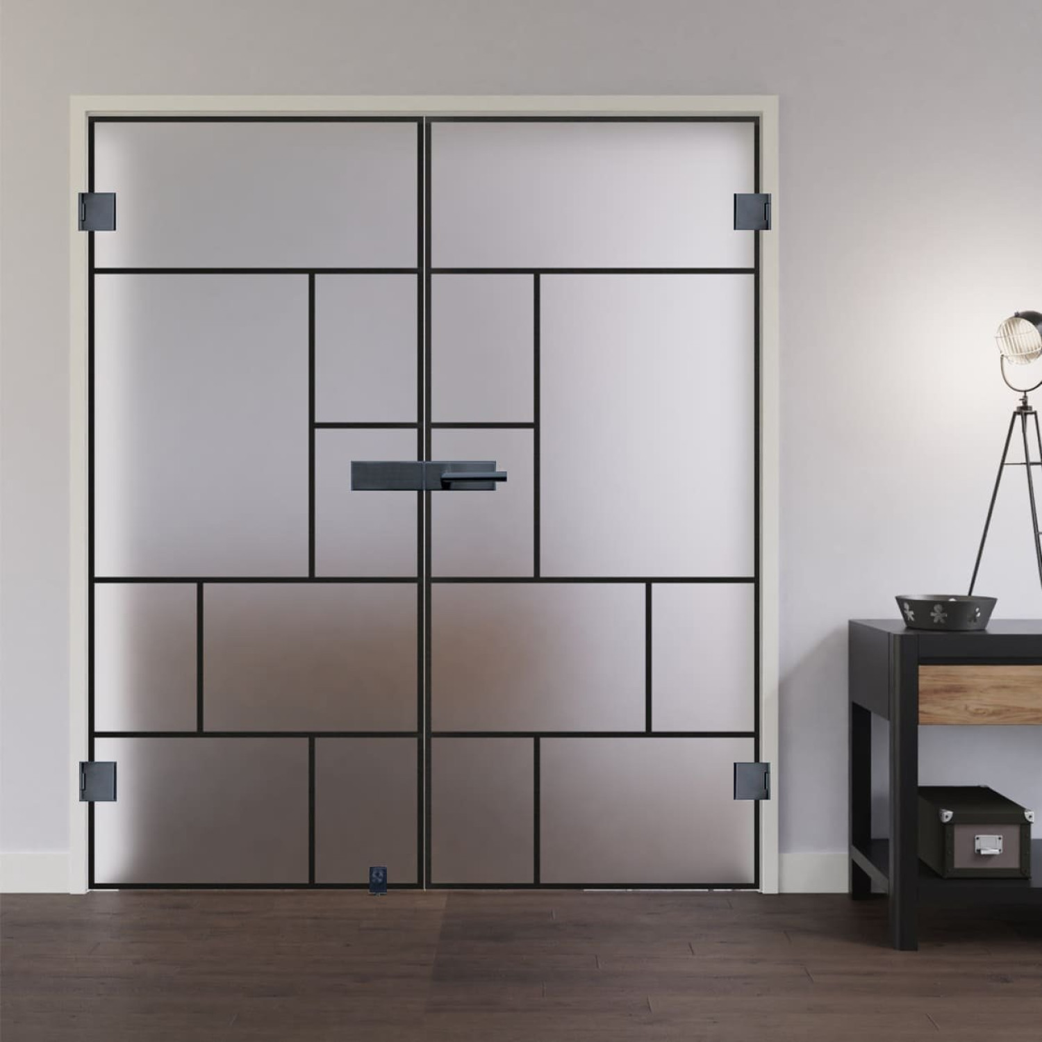 Ansicht von LIENBACHER GLAS Ganzglas Doppelflügeltür Modell 652 Black Signature Satiniert