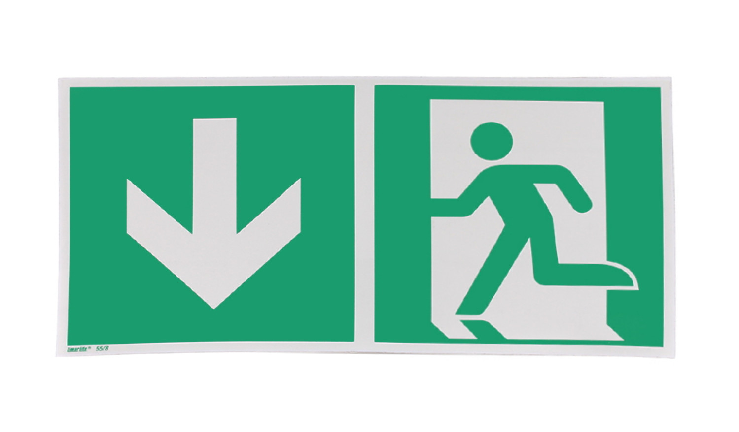 Hinweisschild Rettungsweg Pfeil abwärts Selbstklebefolie langnachleuchtend Variante A - Interio